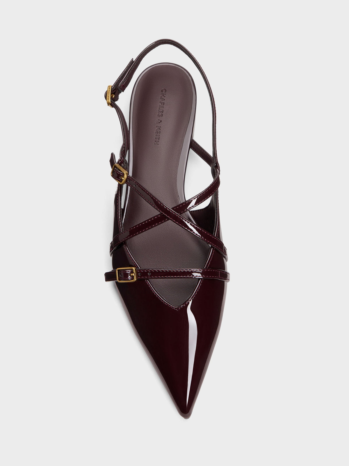 CHARLES & KEITH Hot Sale / Maybelle Patent Strappy Slingback Flats - Burgundy