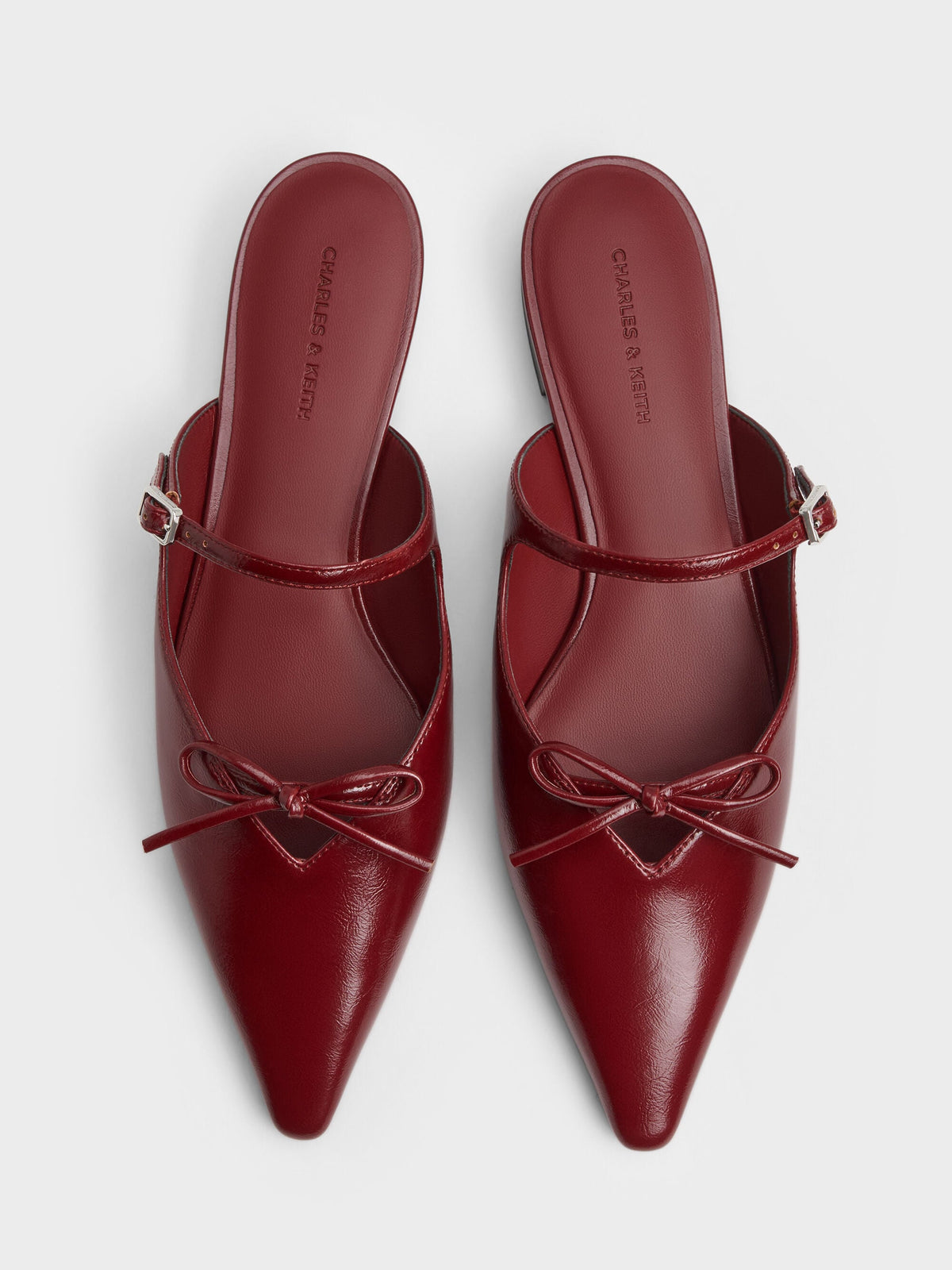 CHARLES & KEITH Classic / Bow Mary Jane Mules - Burgundy