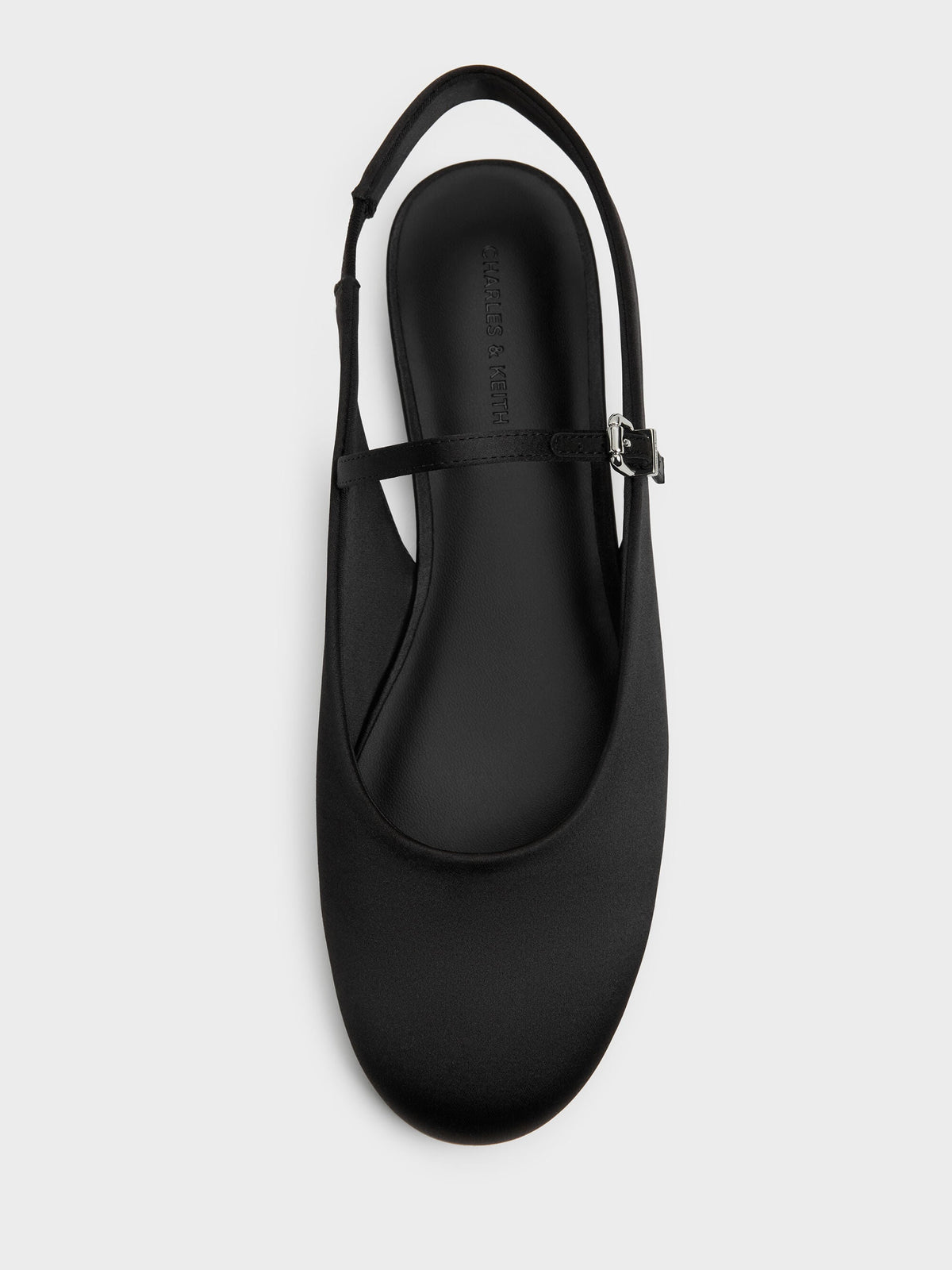 CHARLES & KEITH New / Imani Satin Slingback Flats - Black Textured