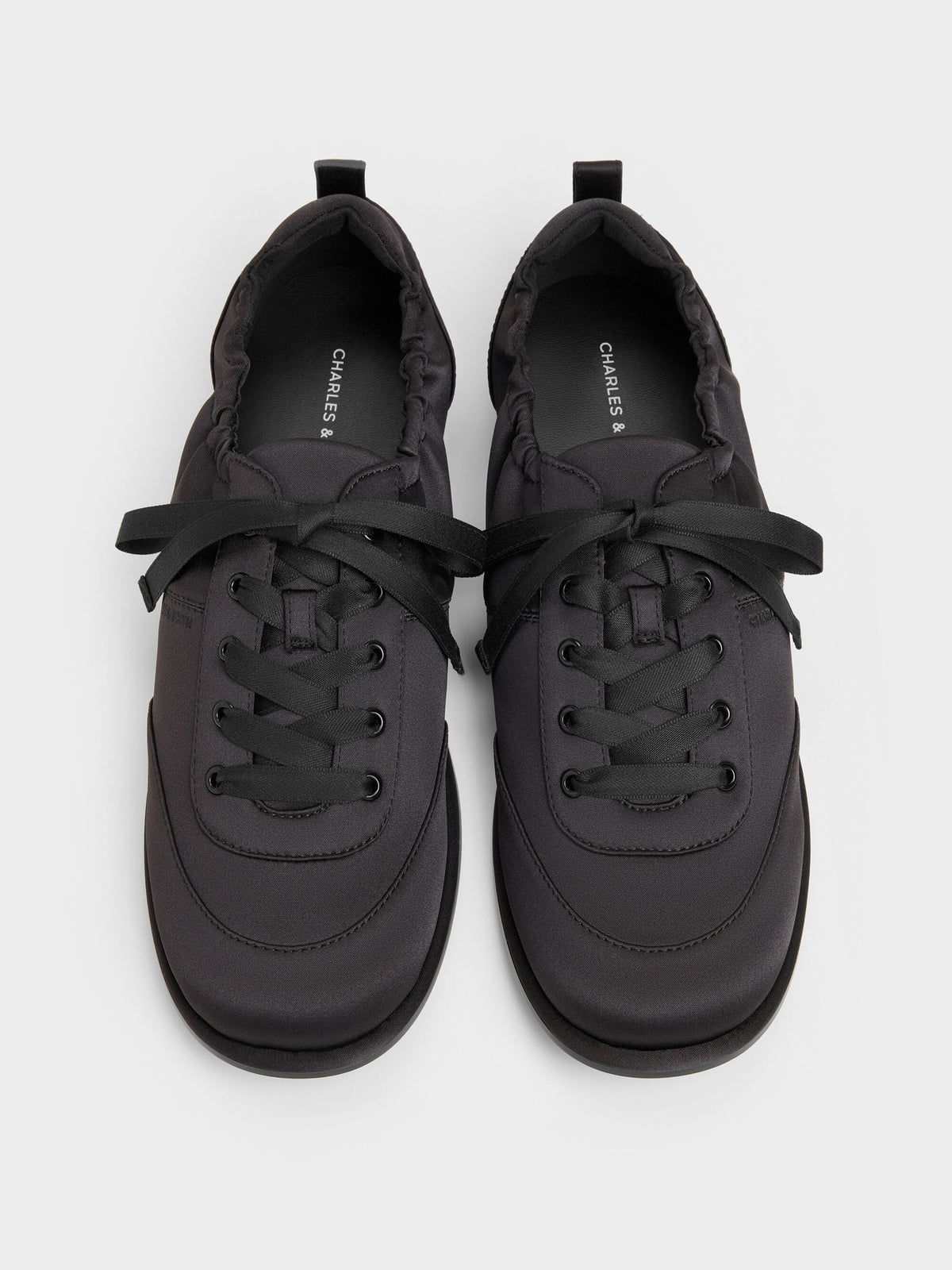 CHARLES & KEITH Deals / Satin Ruched Sneakers - Black Textured