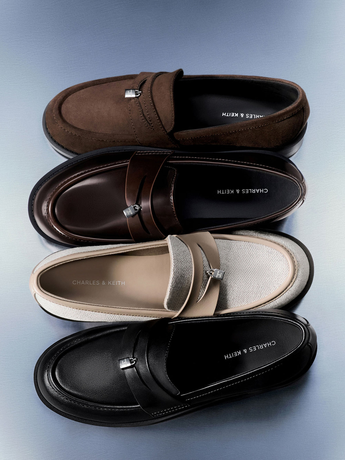 CHARLES & KEITH Everyday / Griselda Faux Suede Loafers - Dark Brown Textured