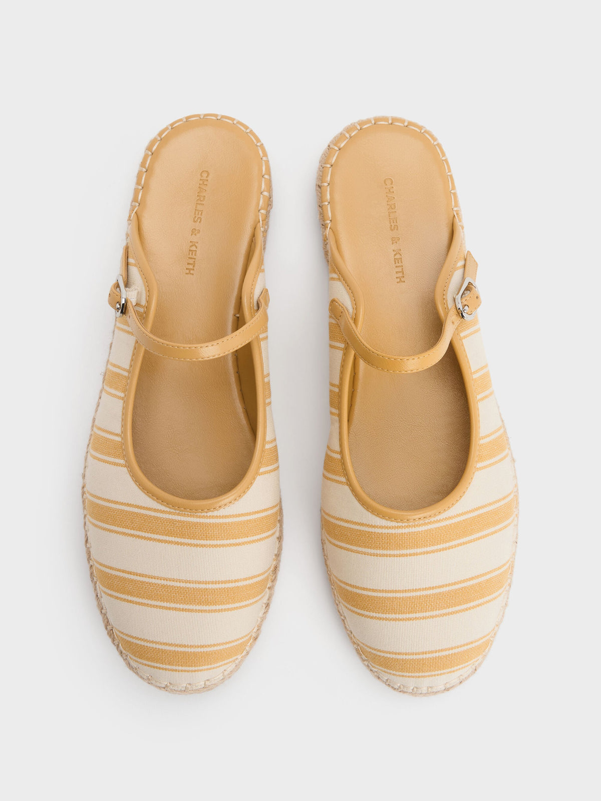 CHARLES & KEITH Everyday / Striped Mary Jane Espadrille Mules - Yellow