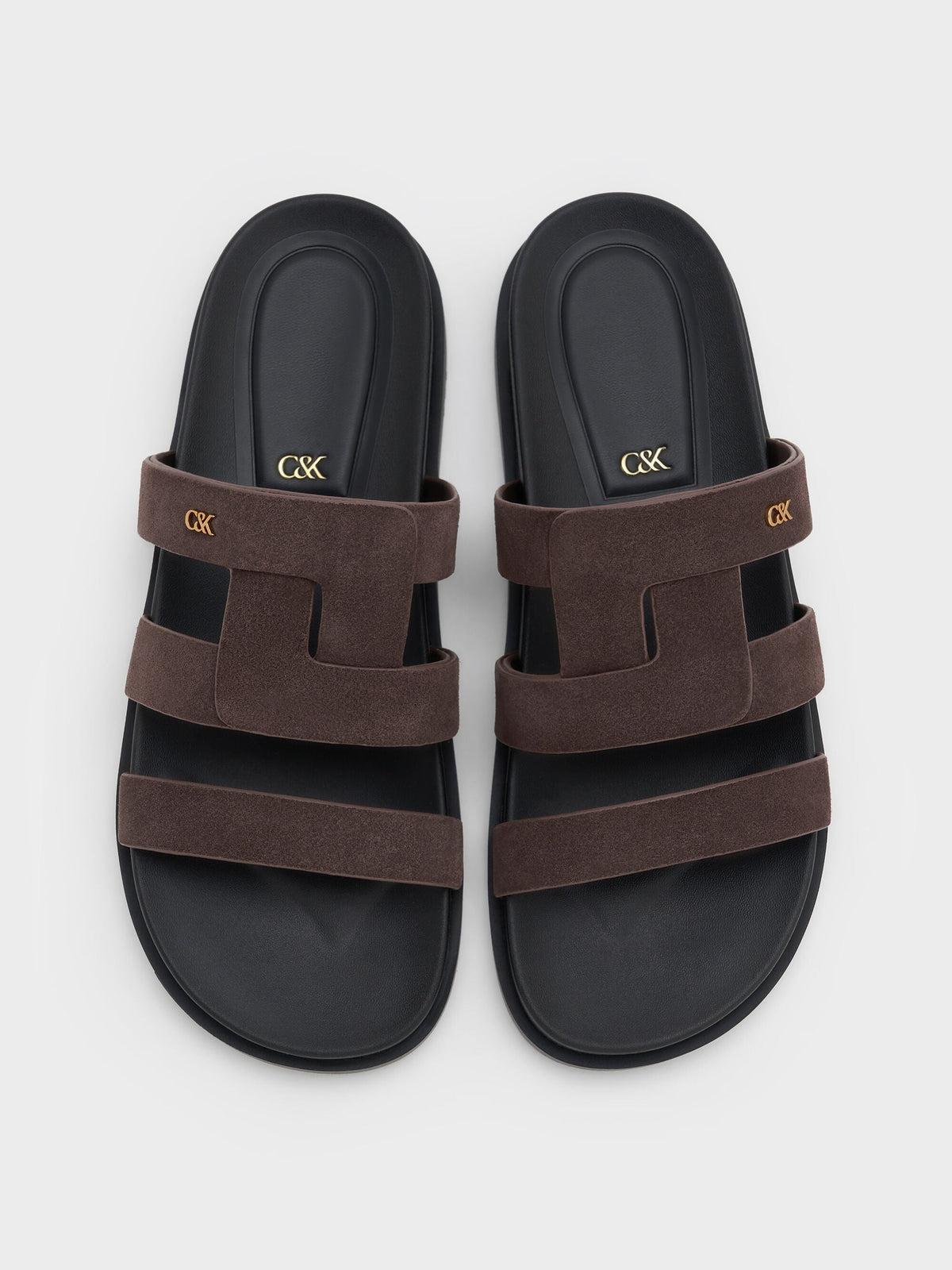 CHARLES & KEITH Discount / Petina Suede Flatform Sandals - Dark Brown Textured