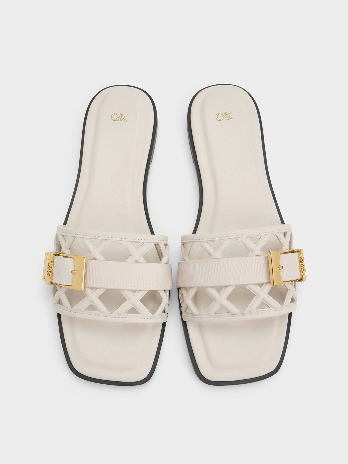 CHARLES & KEITH Premium / Whitney Leather Cut-Out Slide Sandals - Chalk