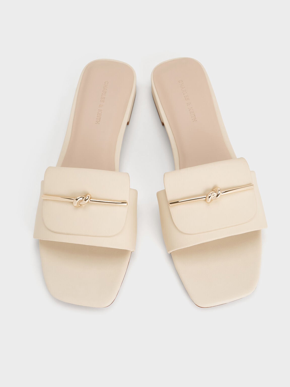 CHARLES & KEITH Top Pick / Knotted Accent Slide Sandals - Chalk
