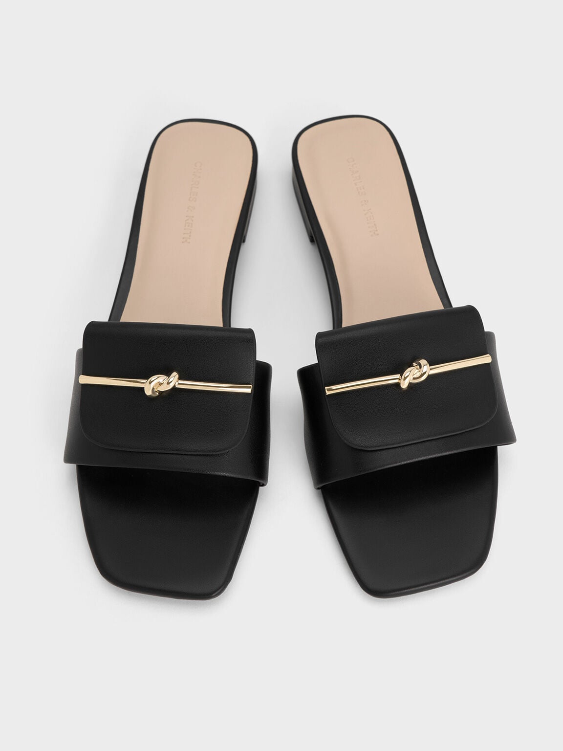 CHARLES & KEITH New / Knotted Accent Slide Sandals - Black