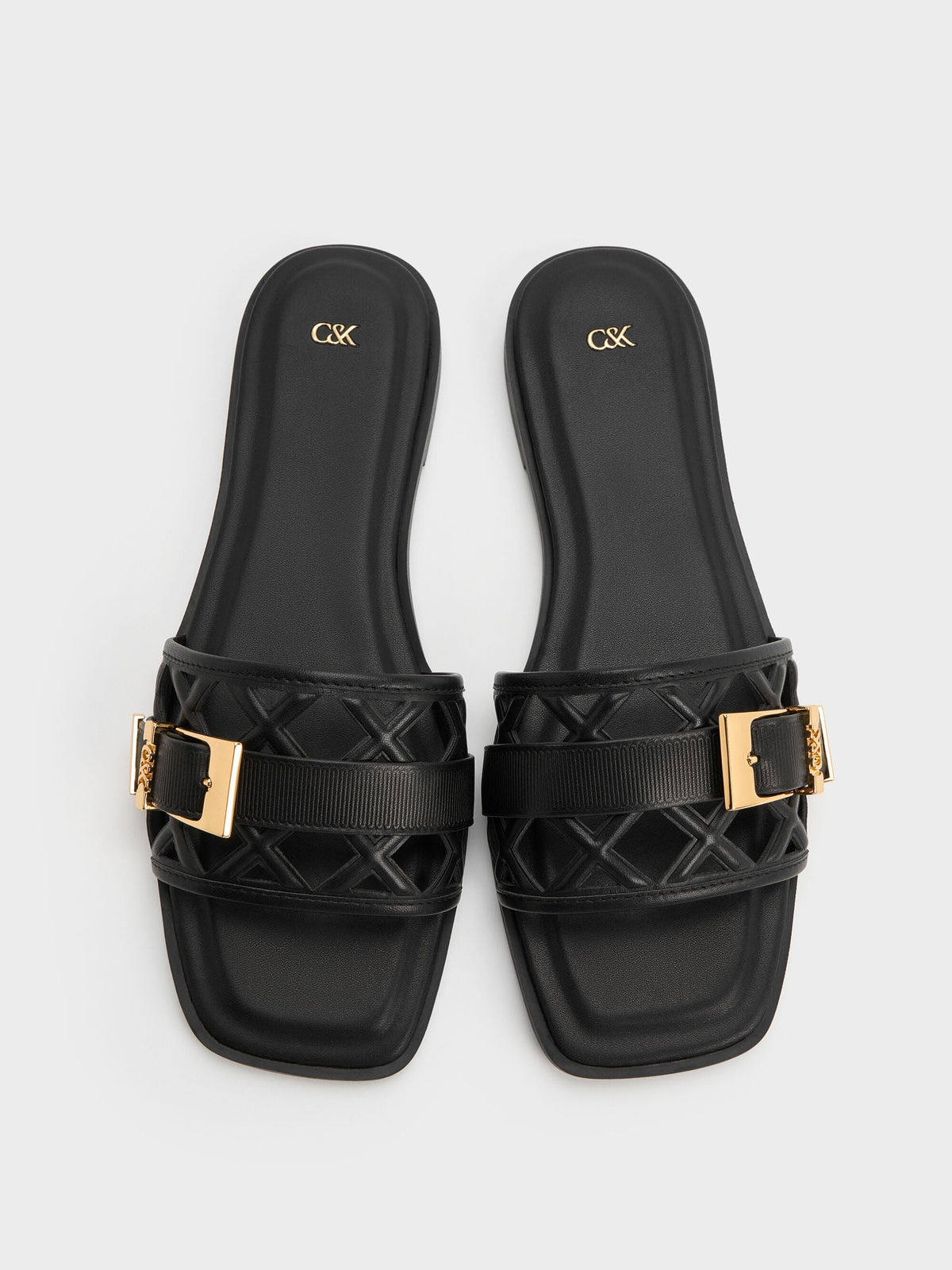 CHARLES & KEITH Exclusive / Whitney Leather Cut-Out Slide Sandals - Black