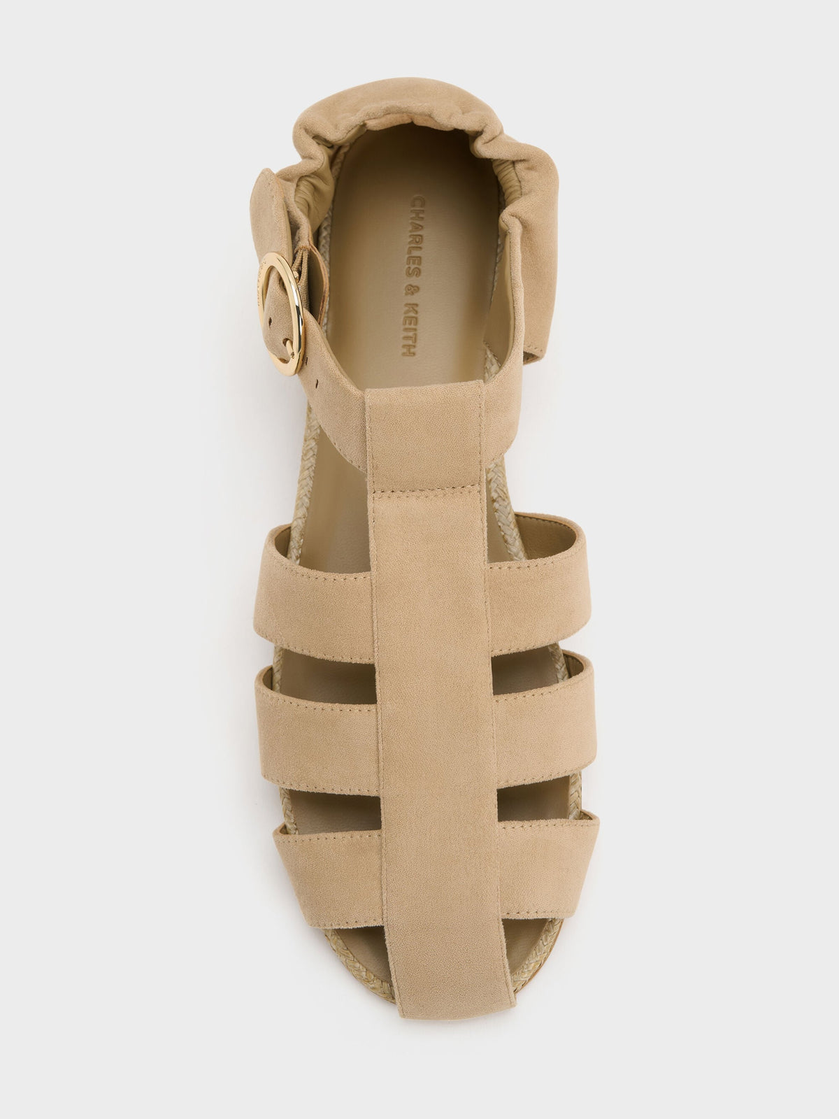 CHARLES & KEITH Trending / Faux Suede Caged Flat Espadrilles - Sand