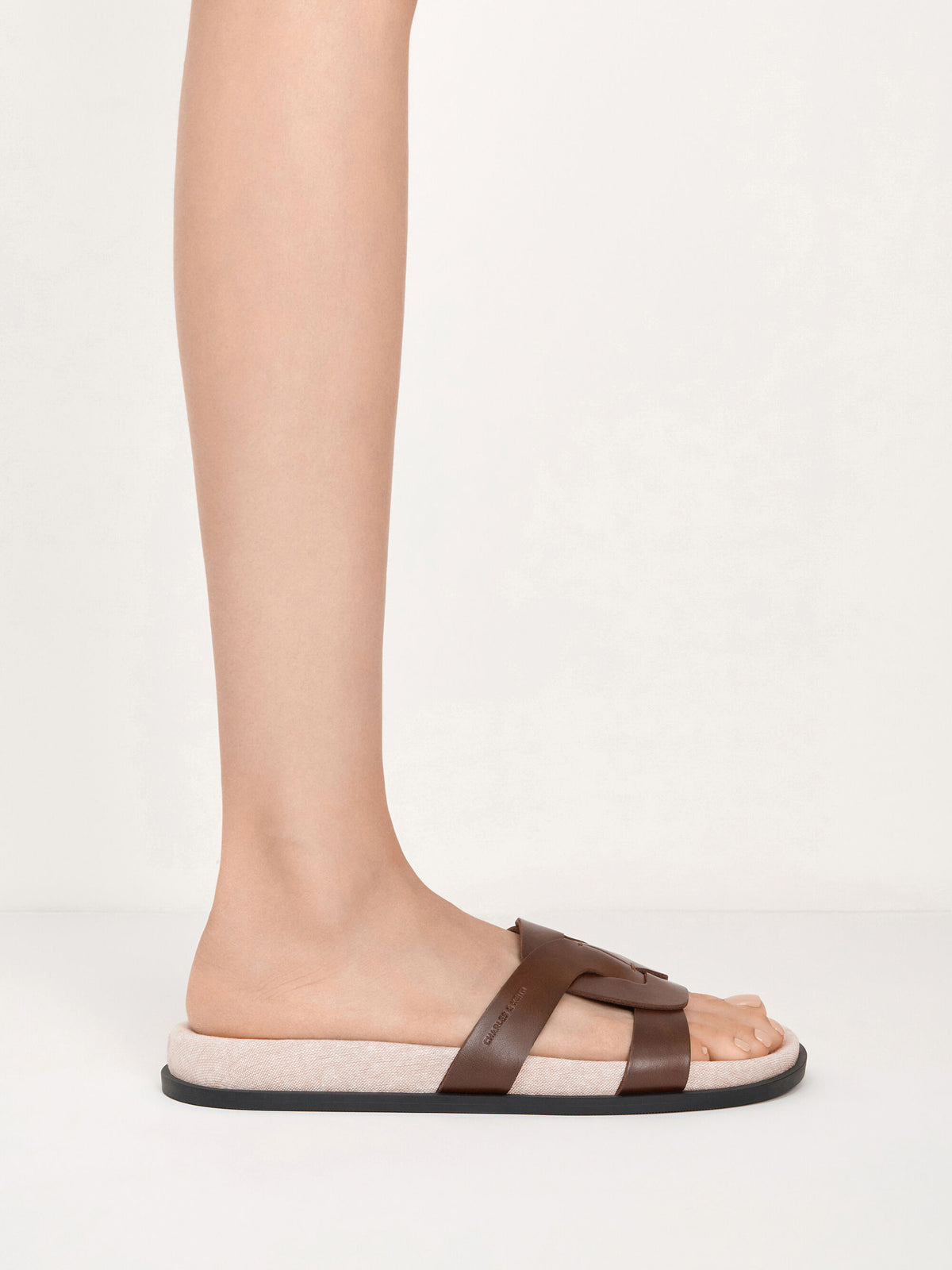 CHARLES & KEITH Deals / Fannie Linen Interwoven Slide Sandals - Dark Brown
