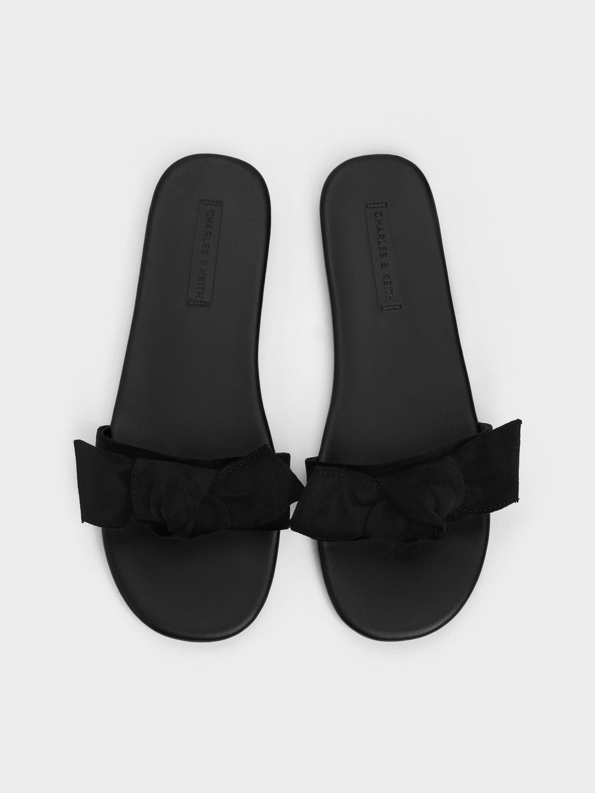 CHARLES & KEITH Quality / Anika Faux Suede Knot-Bow Slides - Black Textured