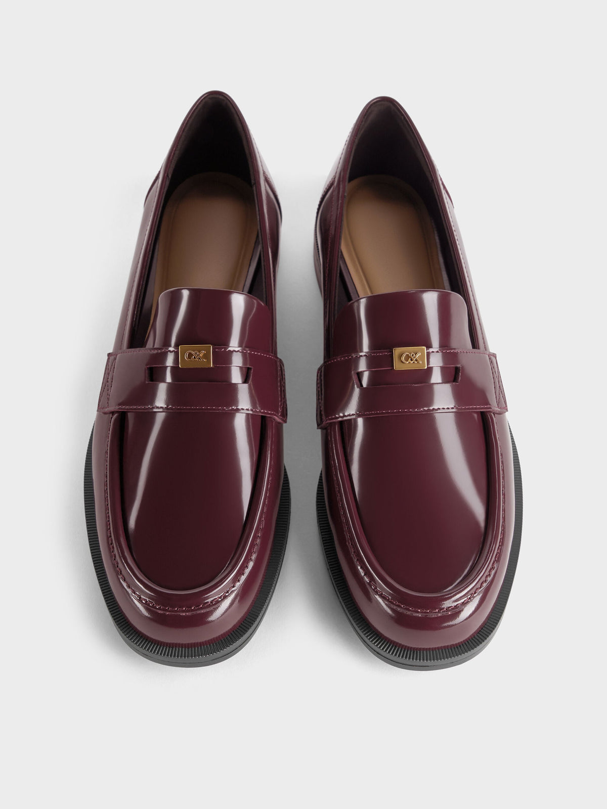 CHARLES & KEITH Trusted / Georgina Leather Penny Loafers - Burgundy