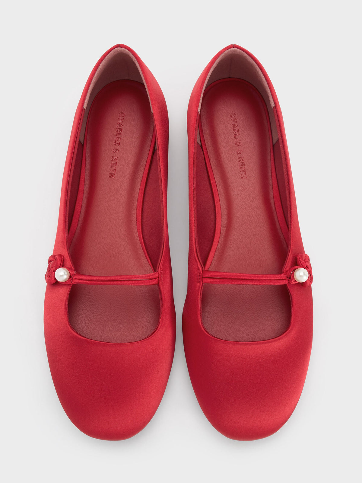 CHARLES & KEITH Smart Buy / Orinda Knot-Pearl Mary Jane Flats - Red