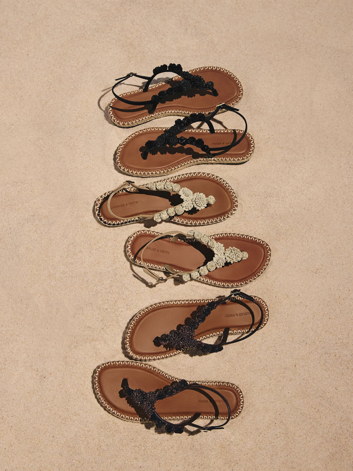 CHARLES & KEITH Smart Buy / Flower Espadrille Thong Sandals - Dark Brown