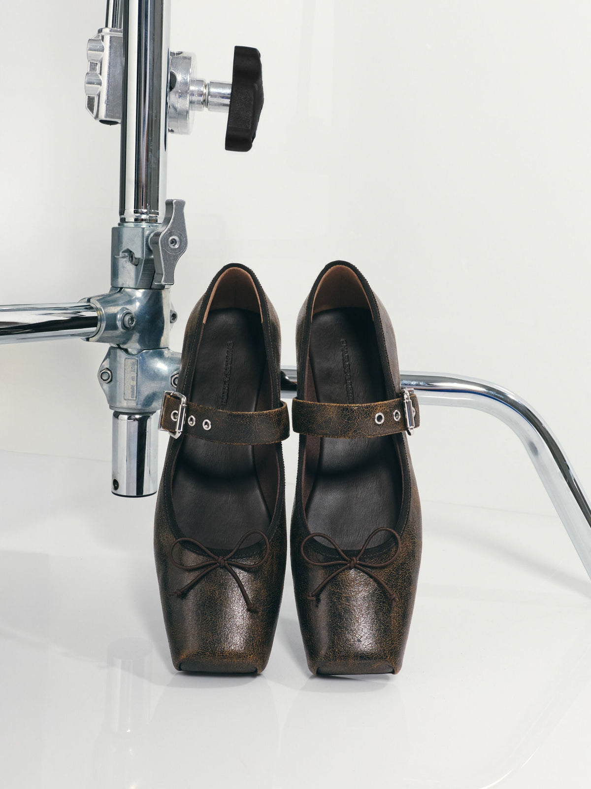 CHARLES & KEITH Value / Myler Crinkle-Effect Bow Mary Janes - Dark Brown