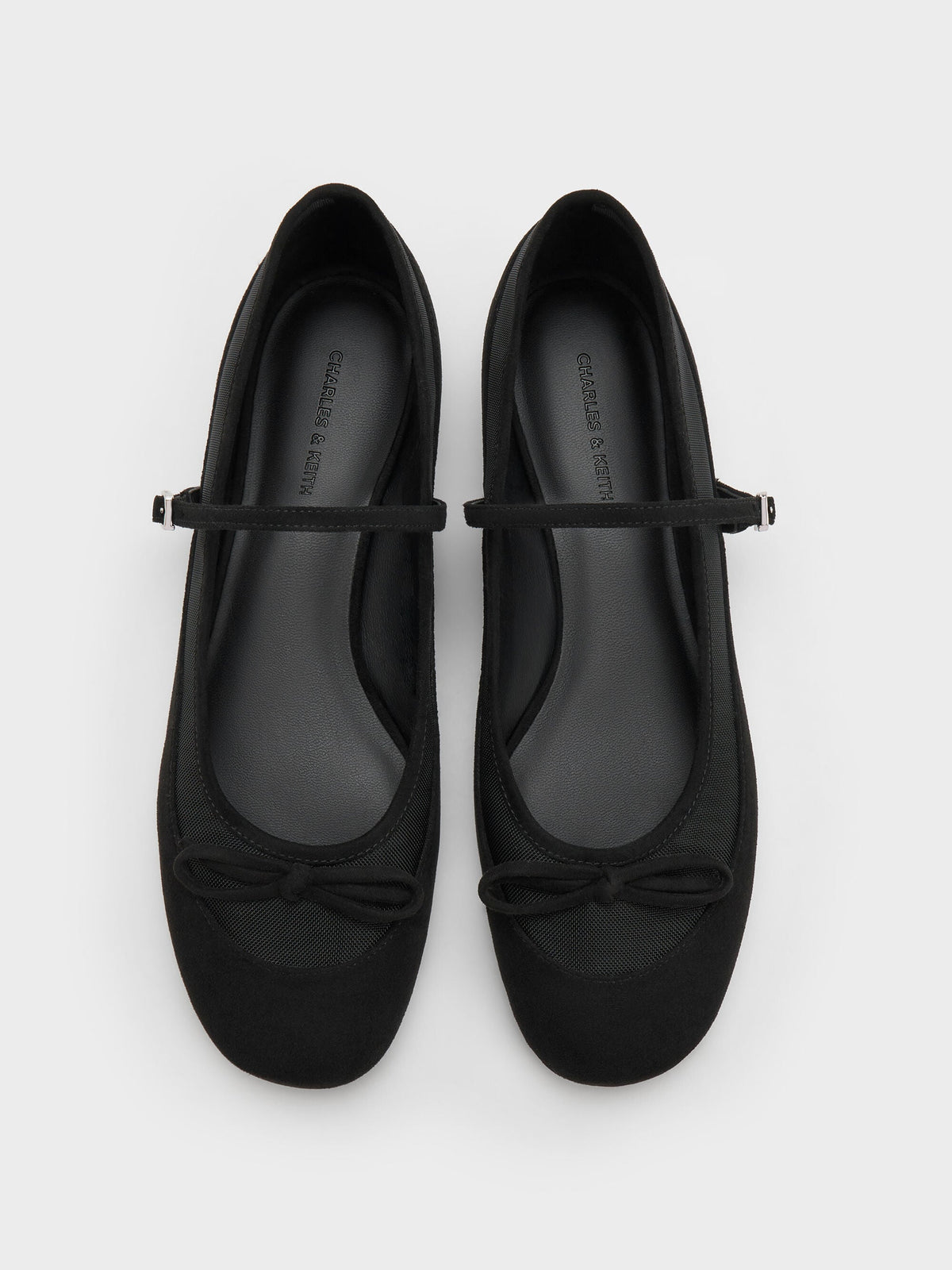CHARLES & KEITH Signature / Mulligan Faux Suede & Mesh Mary Janes - Black Textured