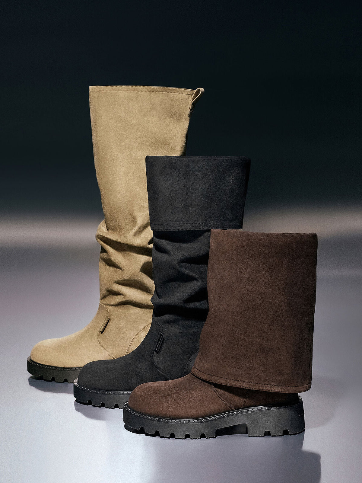 CHARLES & KEITH Top Pick / Camilla Faux Suede Thigh-High Boots - Dark Brown Textured