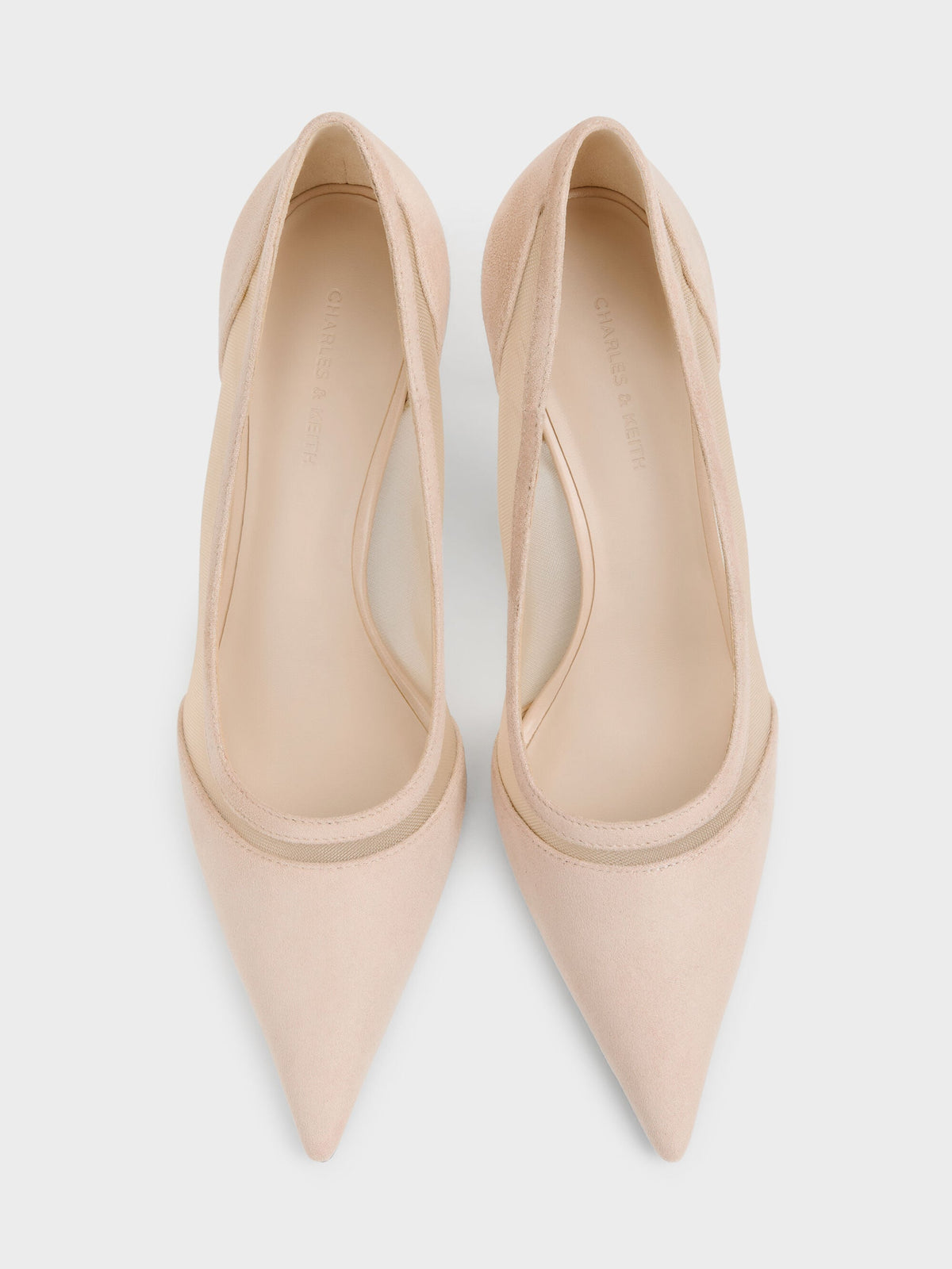 CHARLES & KEITH Signature / Faux Suede & Mesh Pointed Pumps - Beige