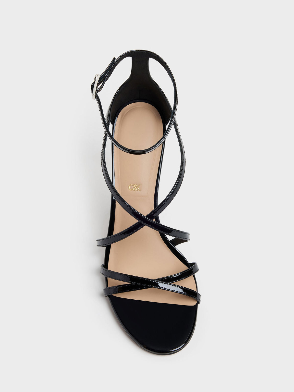 CHARLES & KEITH Latest / Patent Leather Strappy Stiletto Sandals - Black Patent