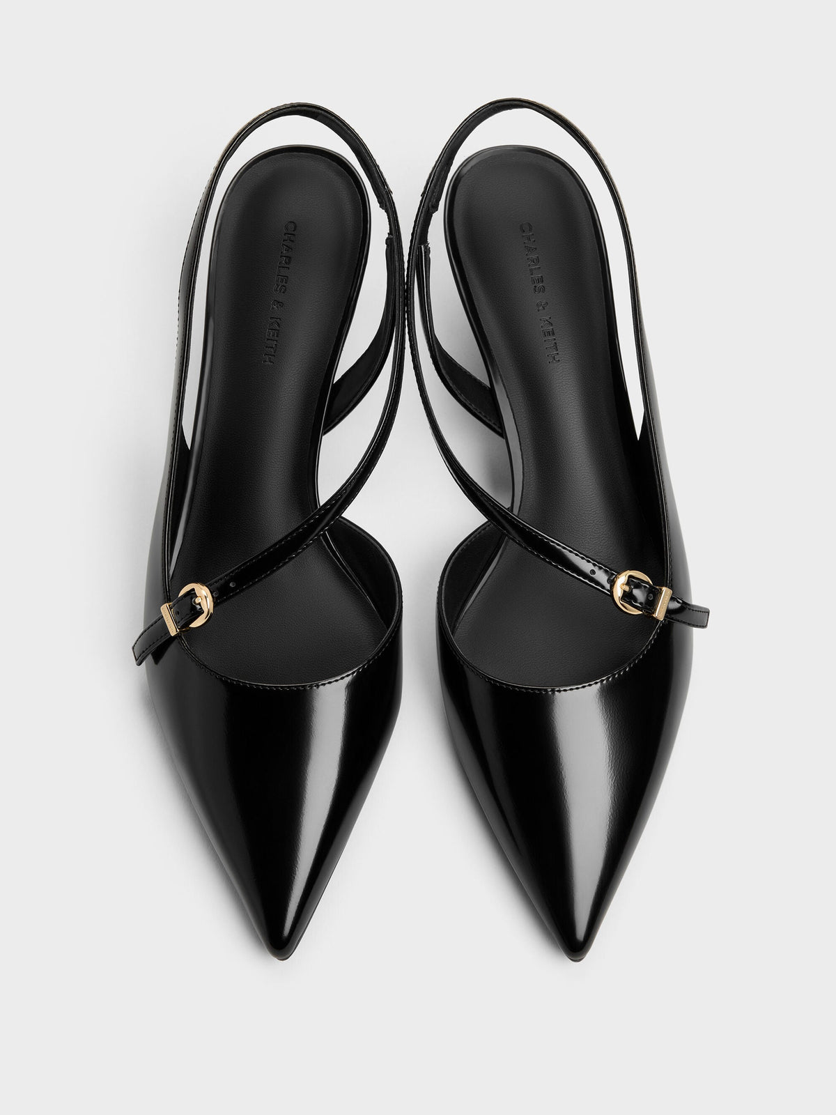 CHARLES & KEITH Essential / Asymmetric D'Orsay Slingback Pumps - Black Box
