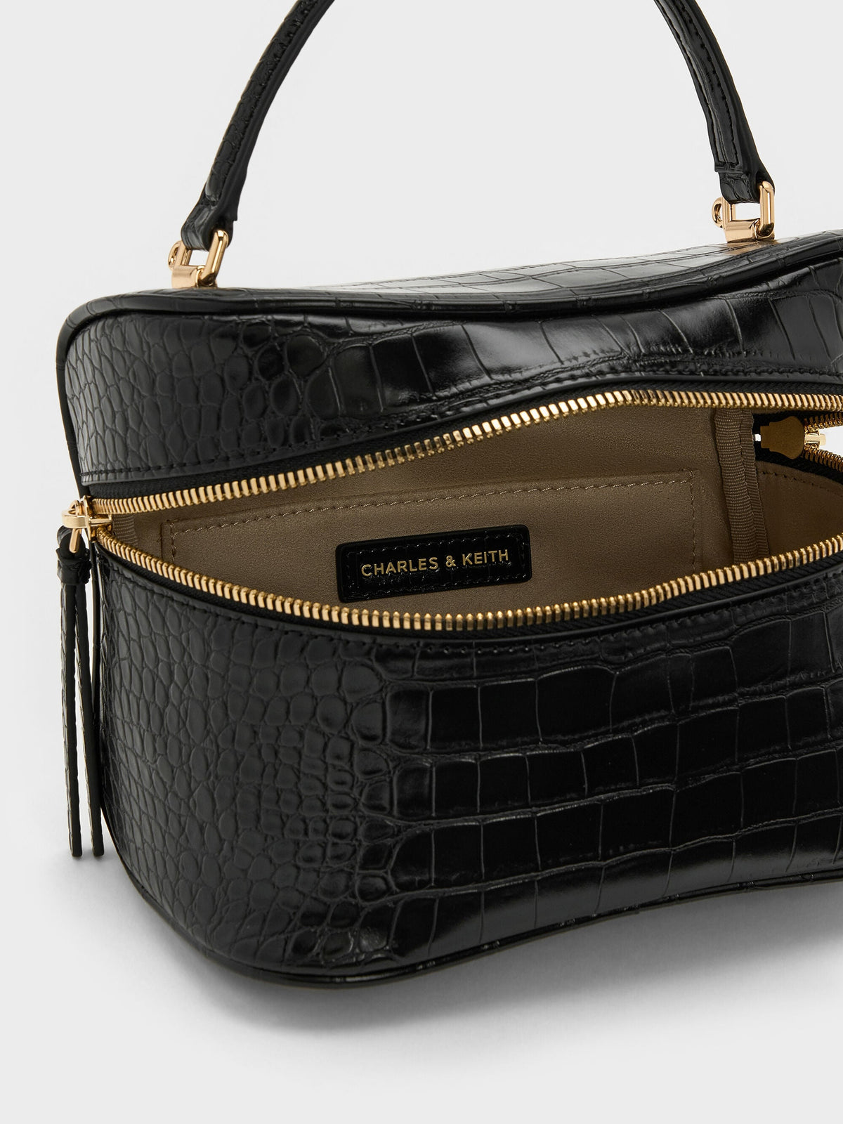 CHARLES & KEITH Sale / Pansy Croc-Effect Vanity Bag - Black