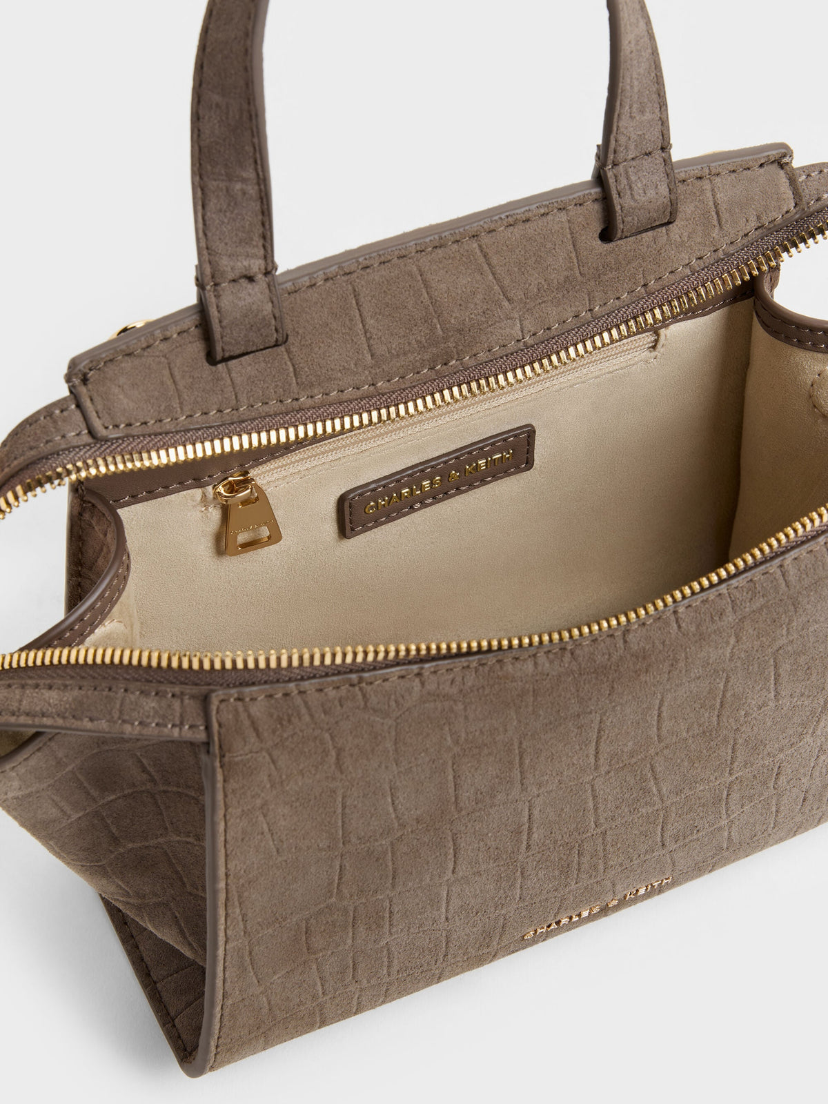 CHARLES & KEITH New / Pansy Trapeze Top Handle Bag - Stone Grey