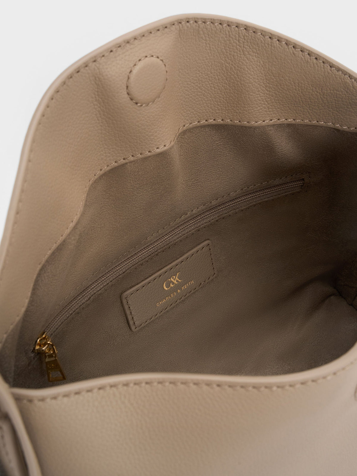CHARLES & KEITH Trending / Leather Top-Flap Hobo Bag - Taupe