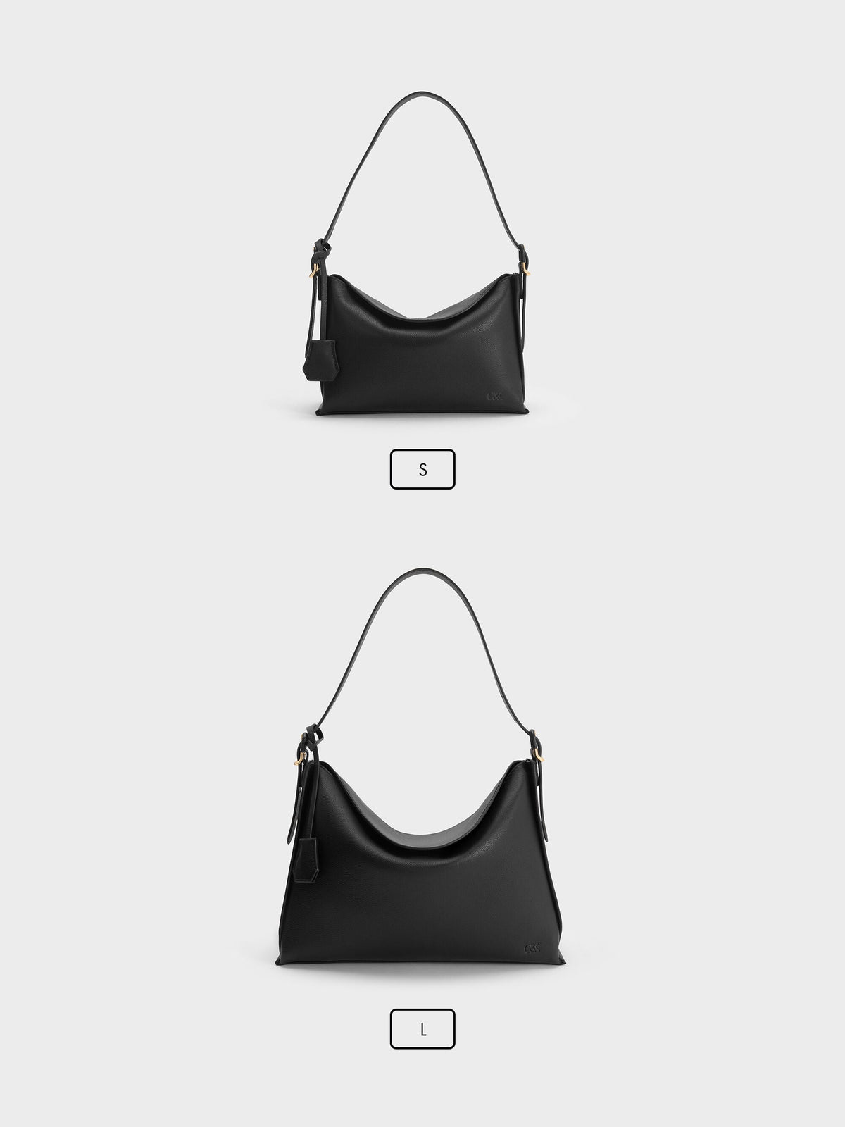 CHARLES & KEITH Featured / Leather Top-Flap Hobo Bag - Black