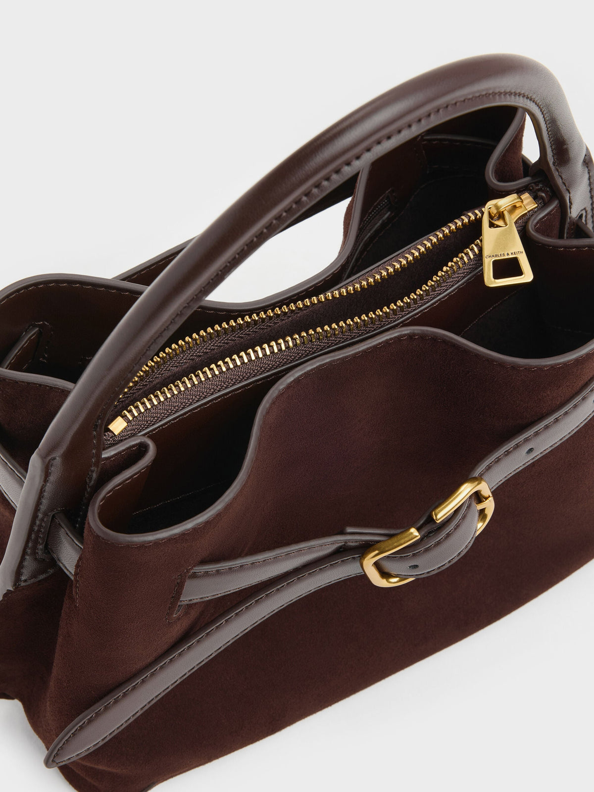 CHARLES & KEITH Latest / Victoria Belted Top Handle Bag - Espresso Brown