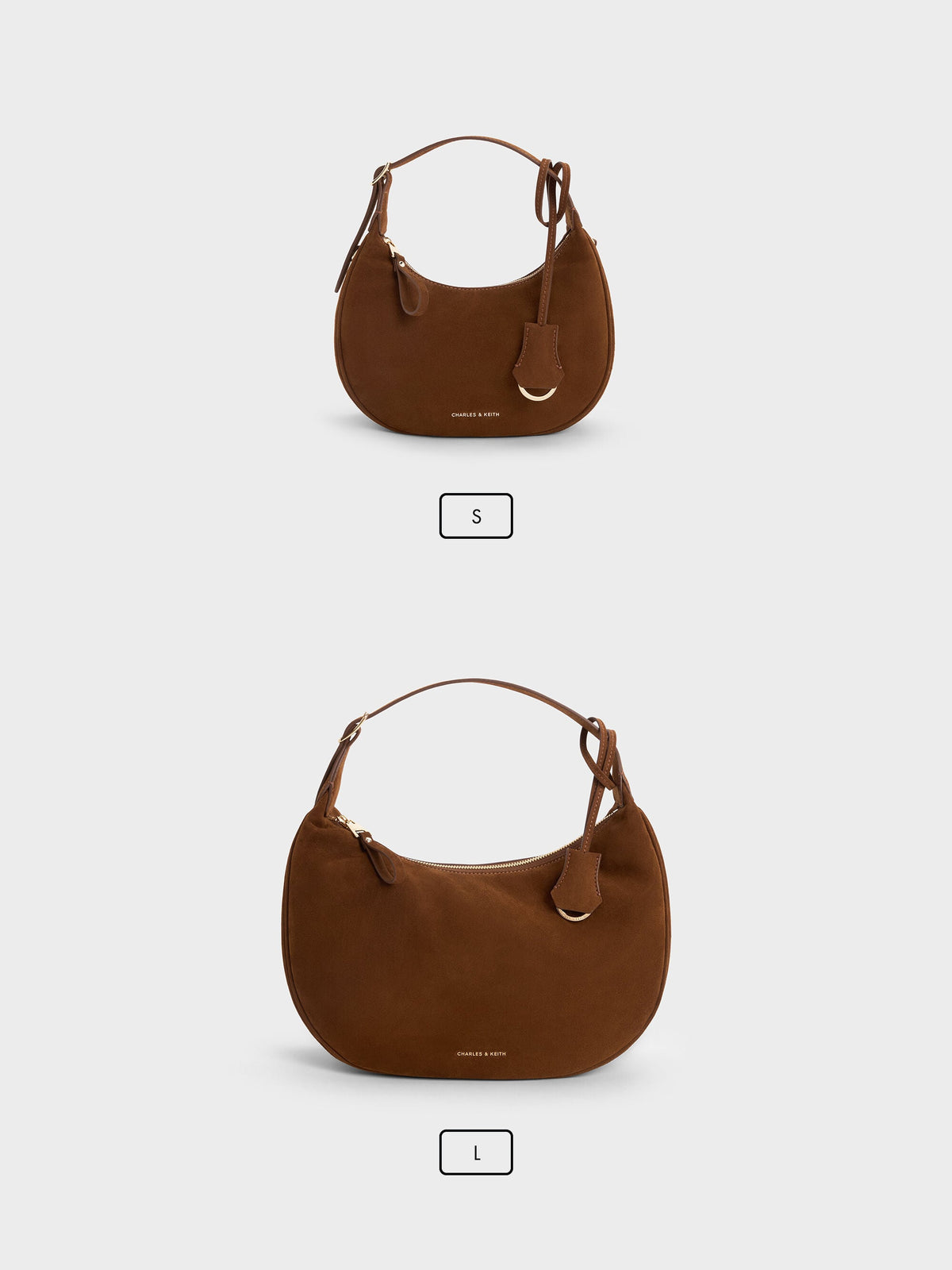 CHARLES & KEITH Best Seller / Vega Faux Suede Hobo Bag - Pecan Brown