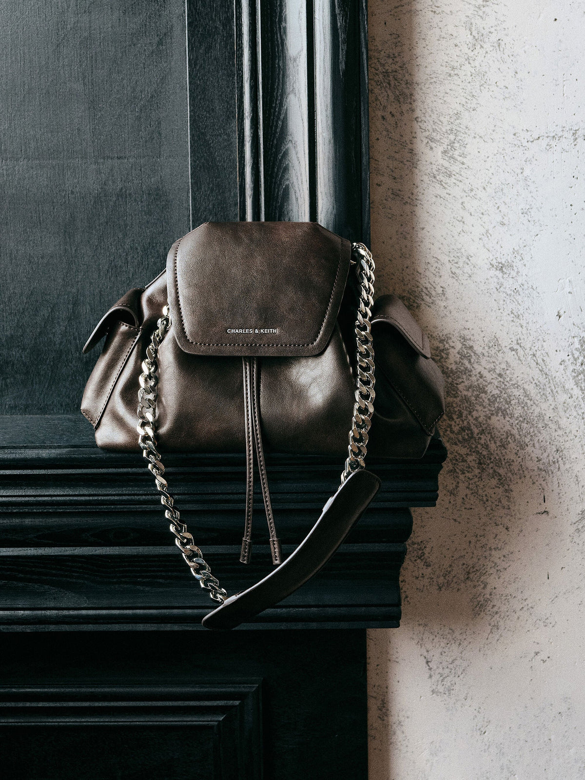 CHARLES & KEITH Smart Buy / Noane Side-Pocket Two-Way Bucket Bag - Dark Brown