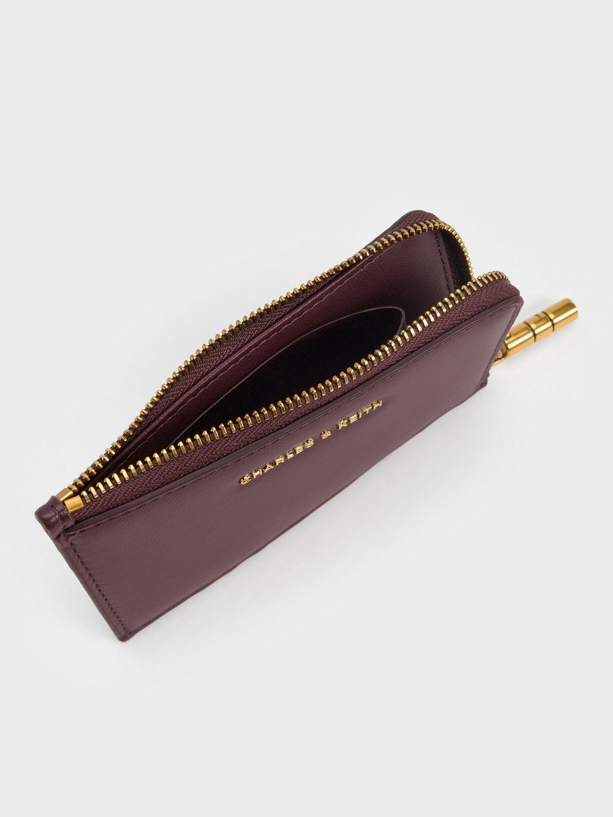 CHARLES & KEITH New / Cesia Zip-Around Card Holder - Wineberry Red