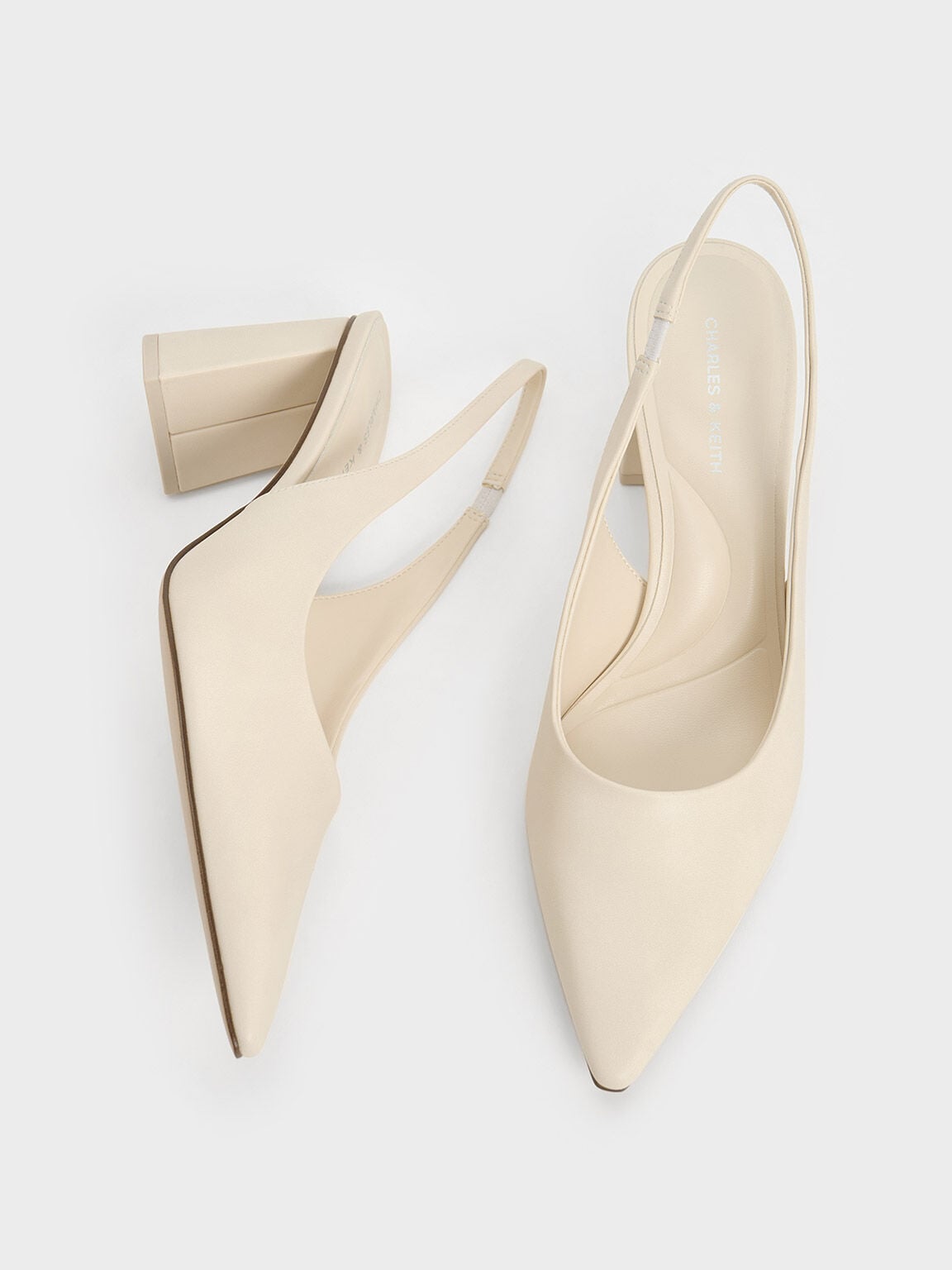 CHARLES & KEITH Trusted / Teagan Pointed Slingback Pumps - Chalk