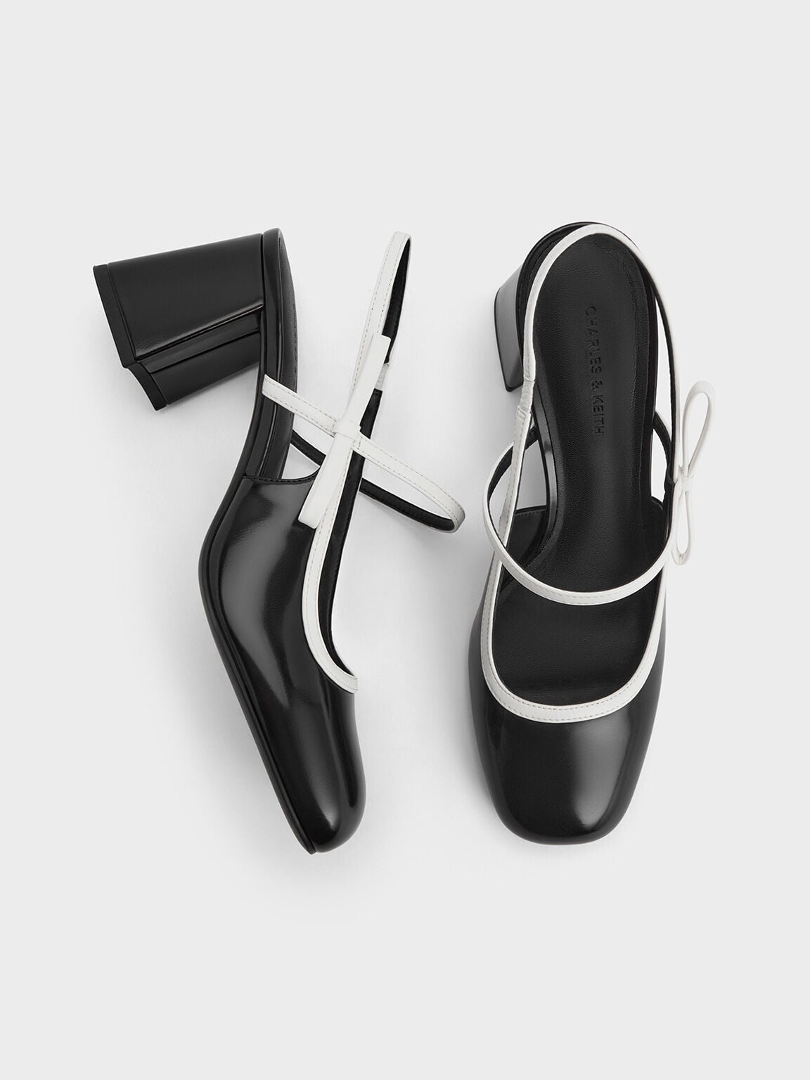 CHARLES & KEITH Sale / Two-Tone Bow Slingback Mary Jane Pumps - Black Box