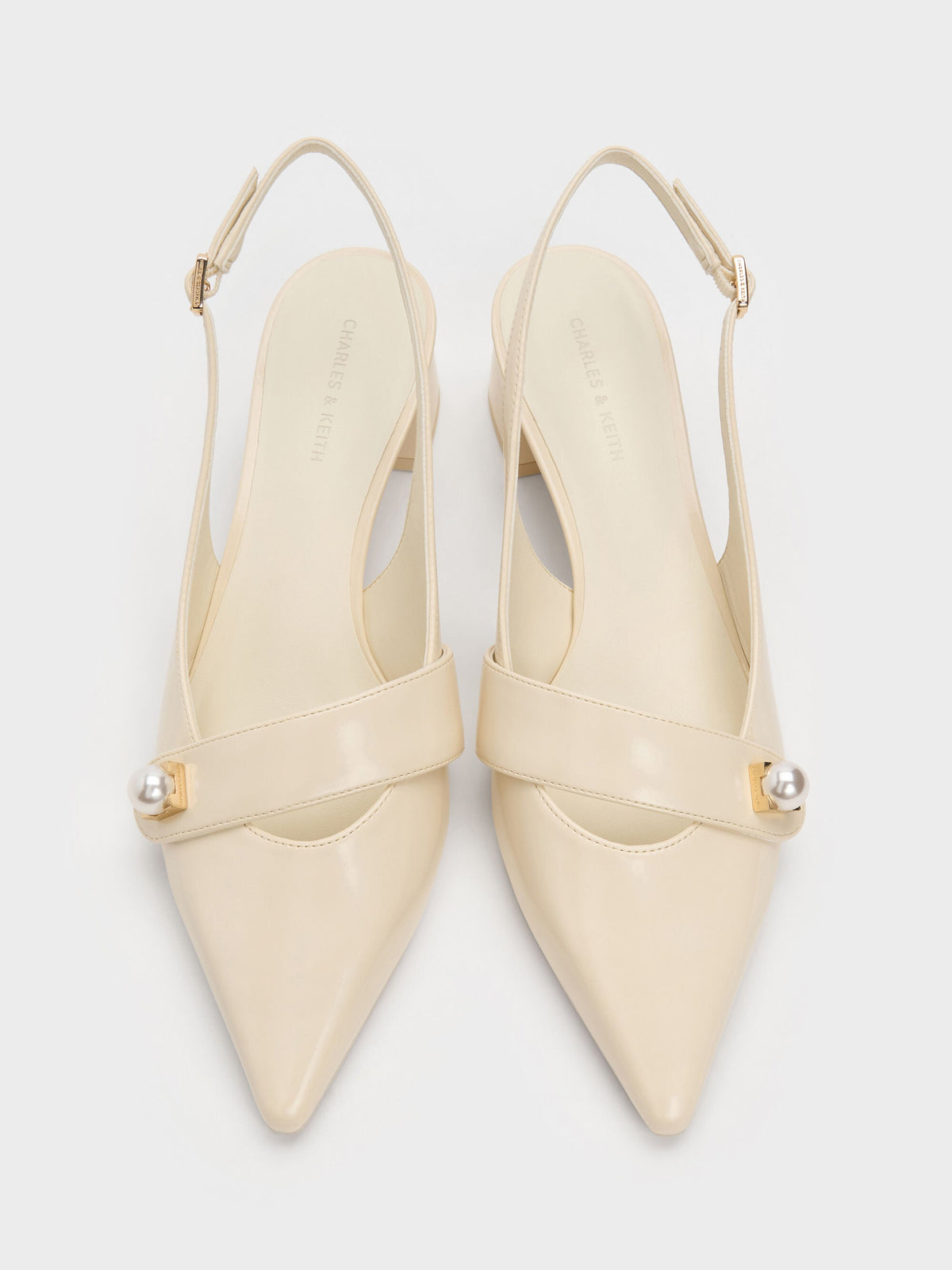 CHARLES & KEITH Trending / Marie Pearl Slingback Pumps - Cream