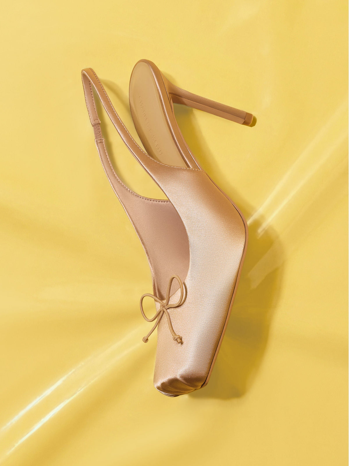 CHARLES & KEITH Best Seller / Satin Ruched Stiletto Slingback Pumps - Nude