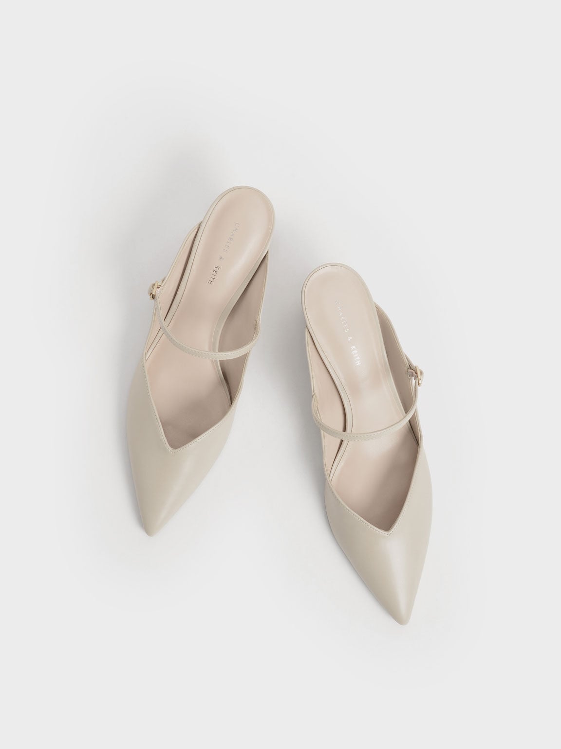 CHARLES & KEITH Signature / Cammie Metallic-Heel Mules - Chalk