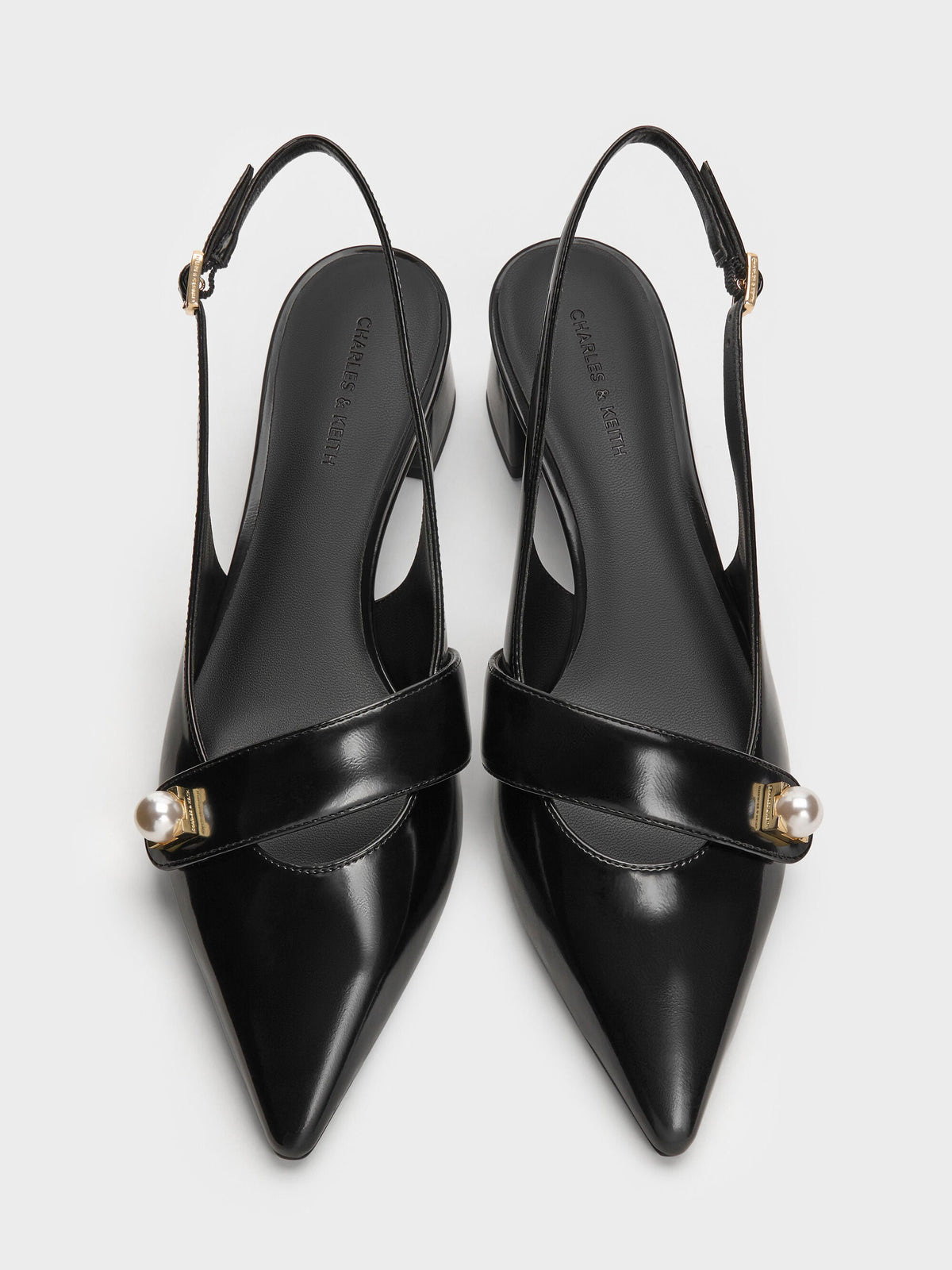 CHARLES & KEITH Discount / Marie Pearl Slingback Pumps - Black Box