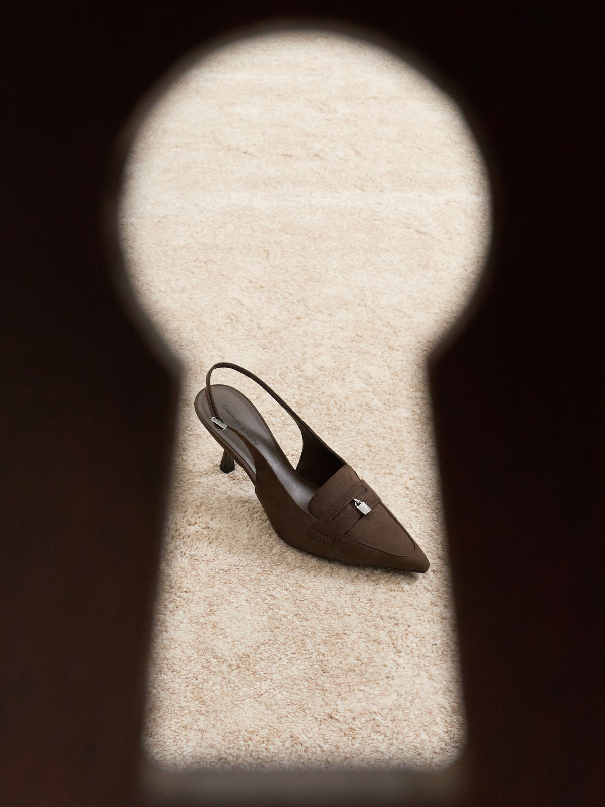 CHARLES & KEITH Trusted / Griselda Faux Suede Slingback Pumps - Dark Brown Textured