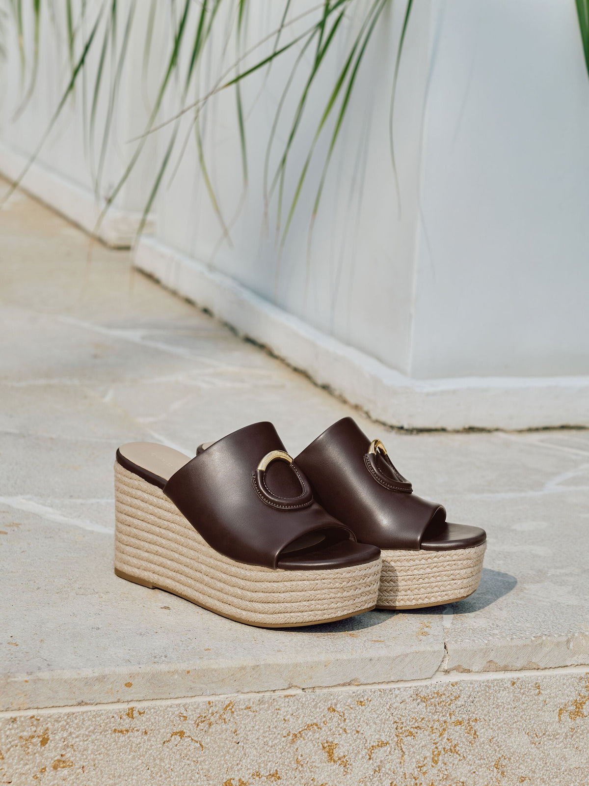 CHARLES & KEITH Best Seller / Metallic-Accent Espadrille Wedges - Maroon