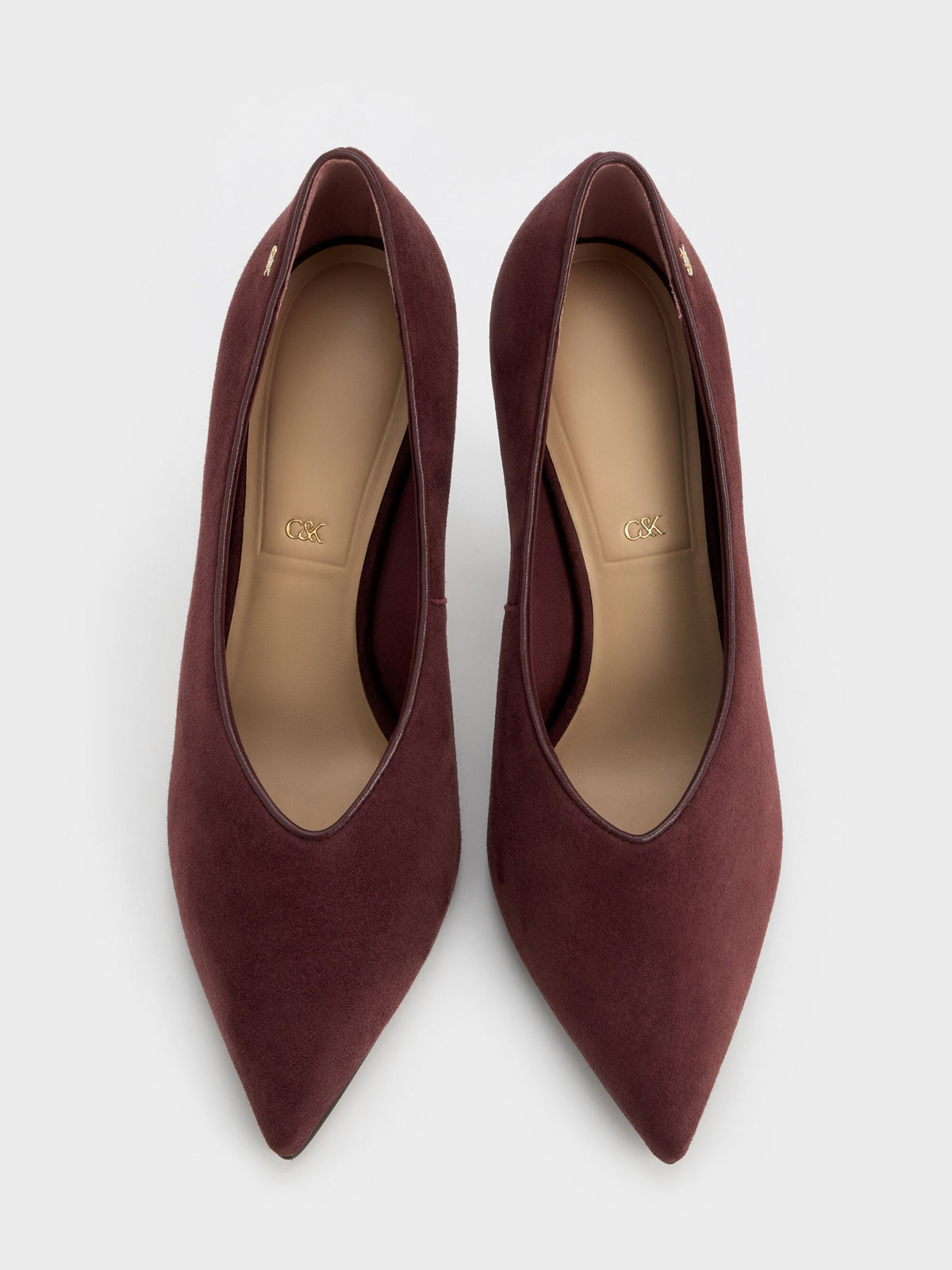 CHARLES & KEITH Popular / Leather & Suede Pointed Pumps - Burgundy