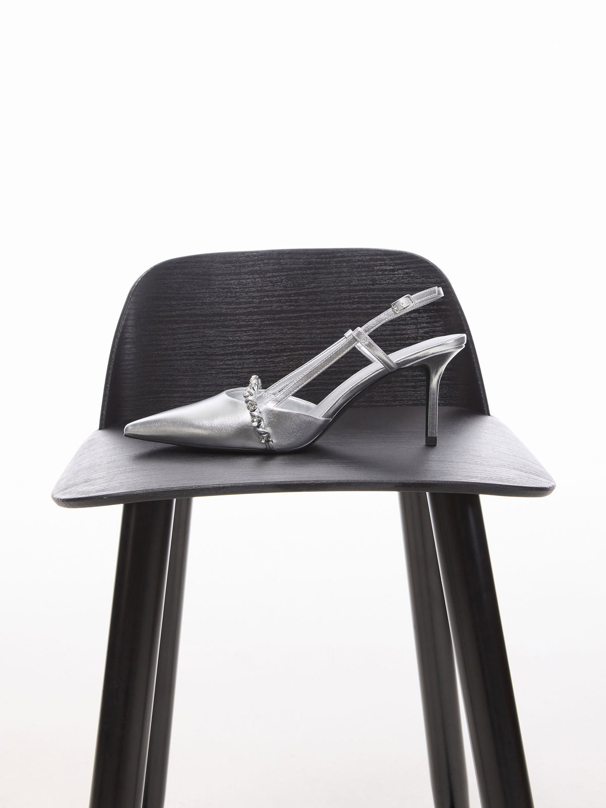 CHARLES & KEITH Trusted / Metallic Crystal Slingback Pumps - Silver