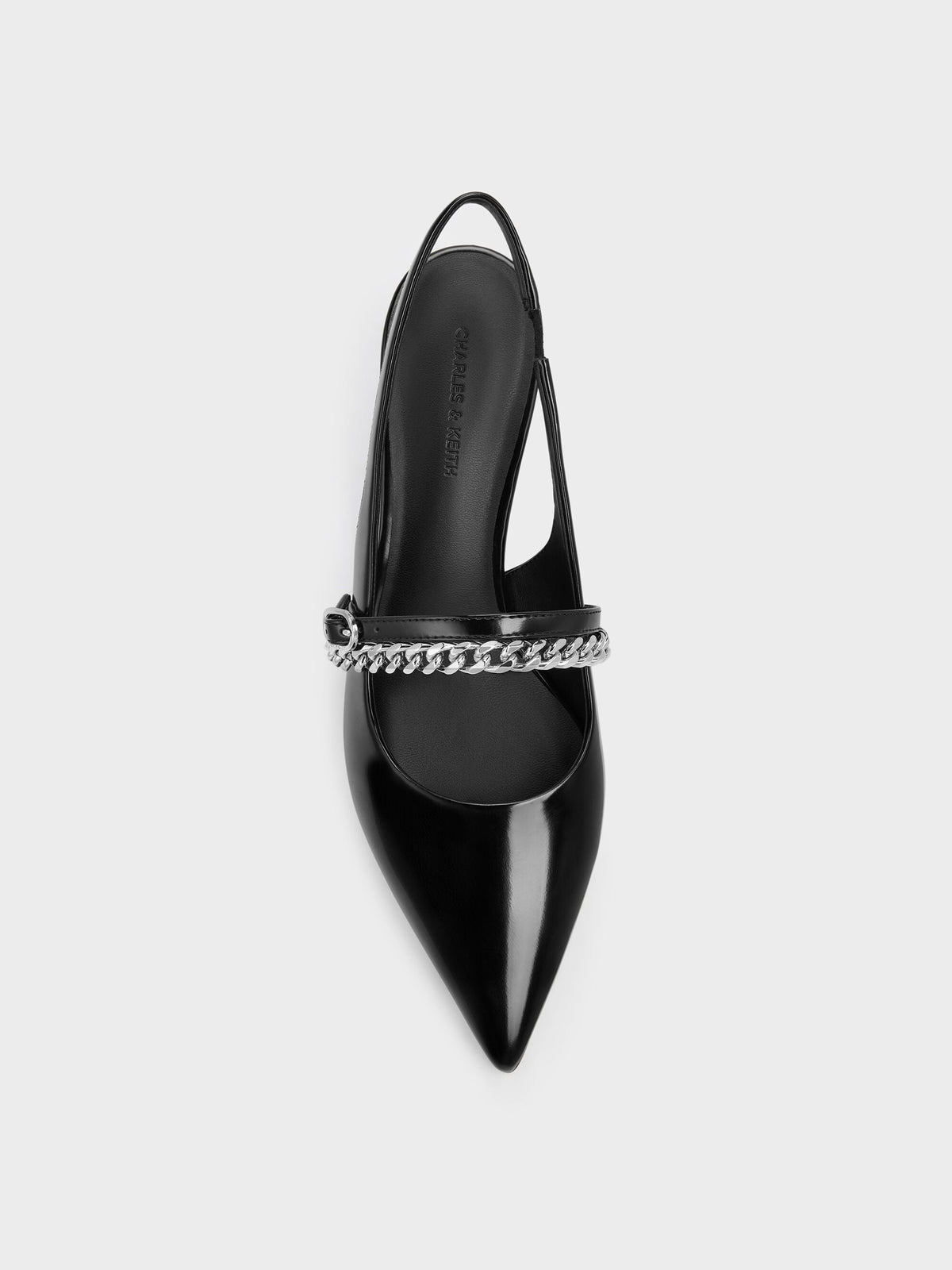 CHARLES & KEITH Popular / Georgie Chain Slingback Kitten Heels - Black Box