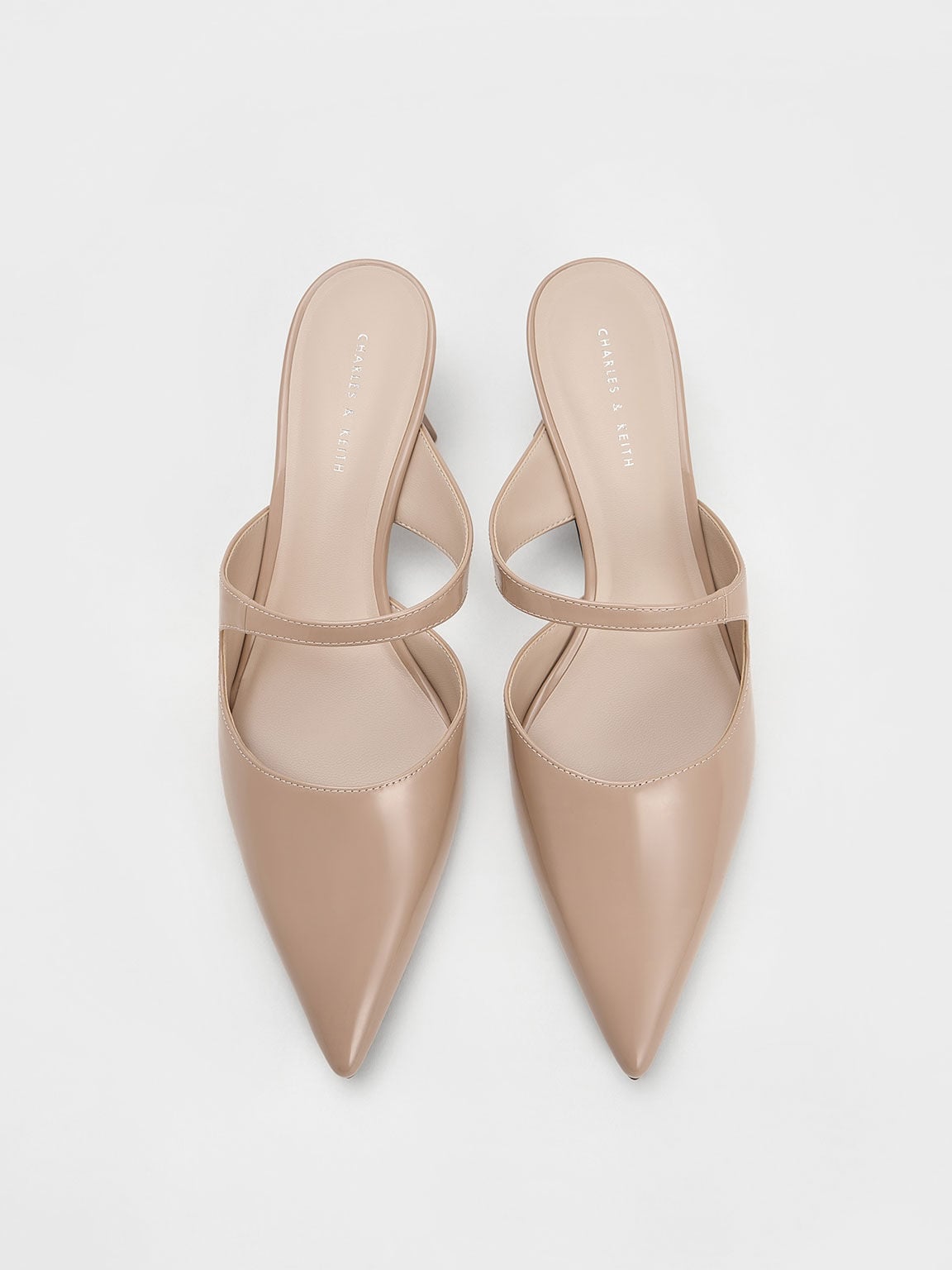 CHARLES & KEITH Everyday / Vada Patent Asymmetric Sculptural Heel Pumps - Nude