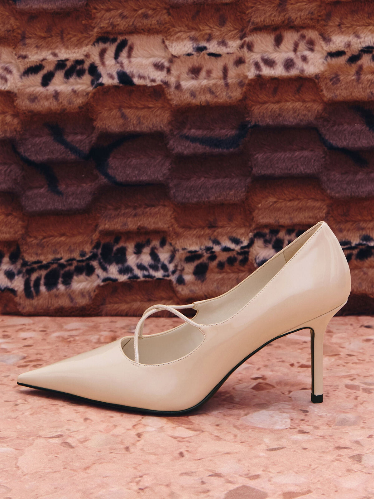 CHARLES & KEITH Classic / Patent Crossover Pointed Pumps - Nude
