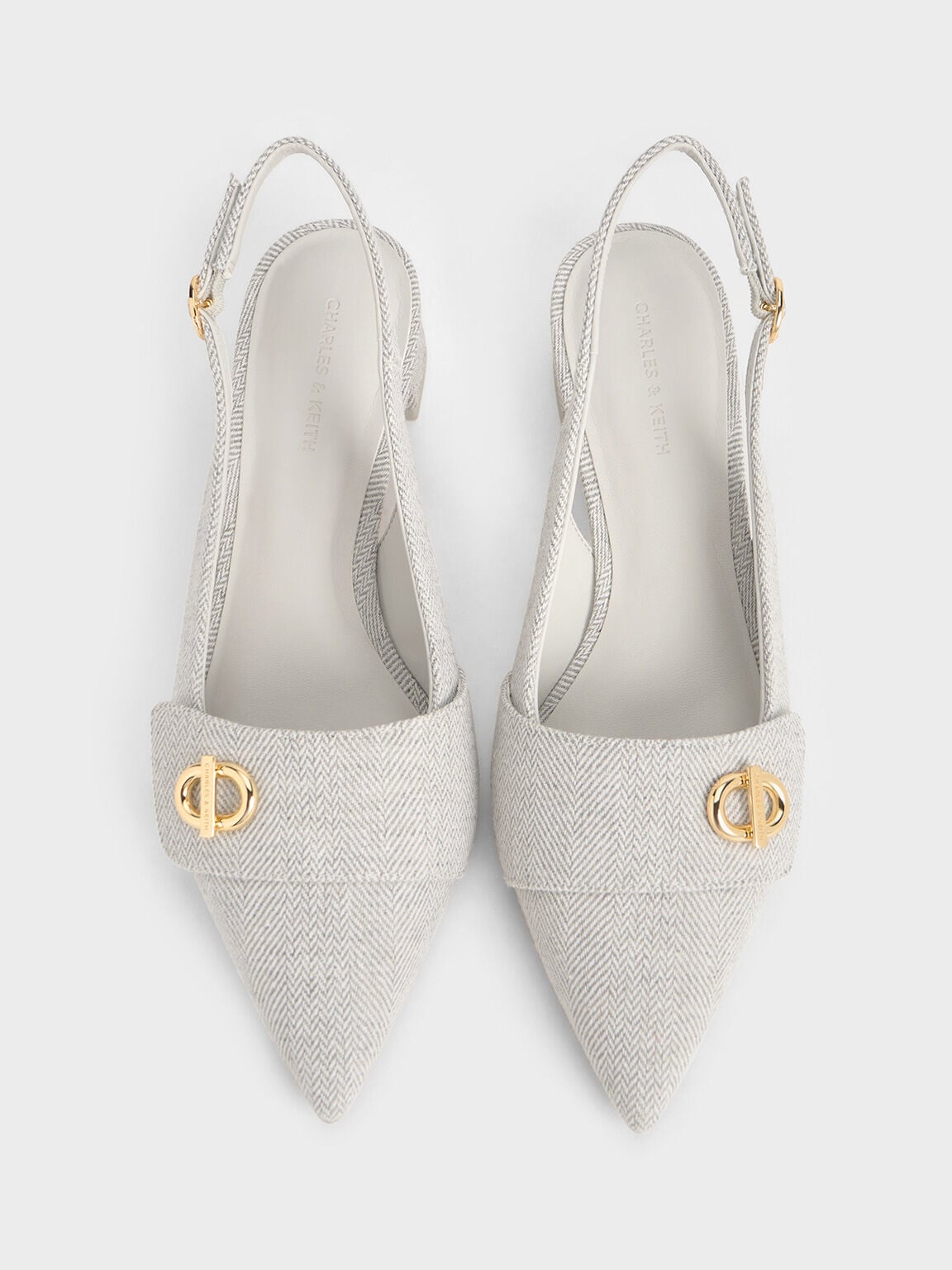 CHARLES & KEITH Latest / Marley Tweed Slingback Pumps - Light Grey