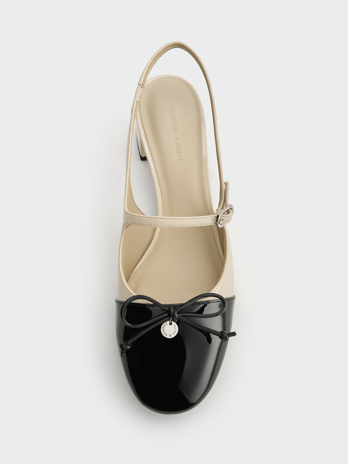 CHARLES & KEITH Customer Favorite / Two-Tone Patent Bow Slingback Pumps - Chalk