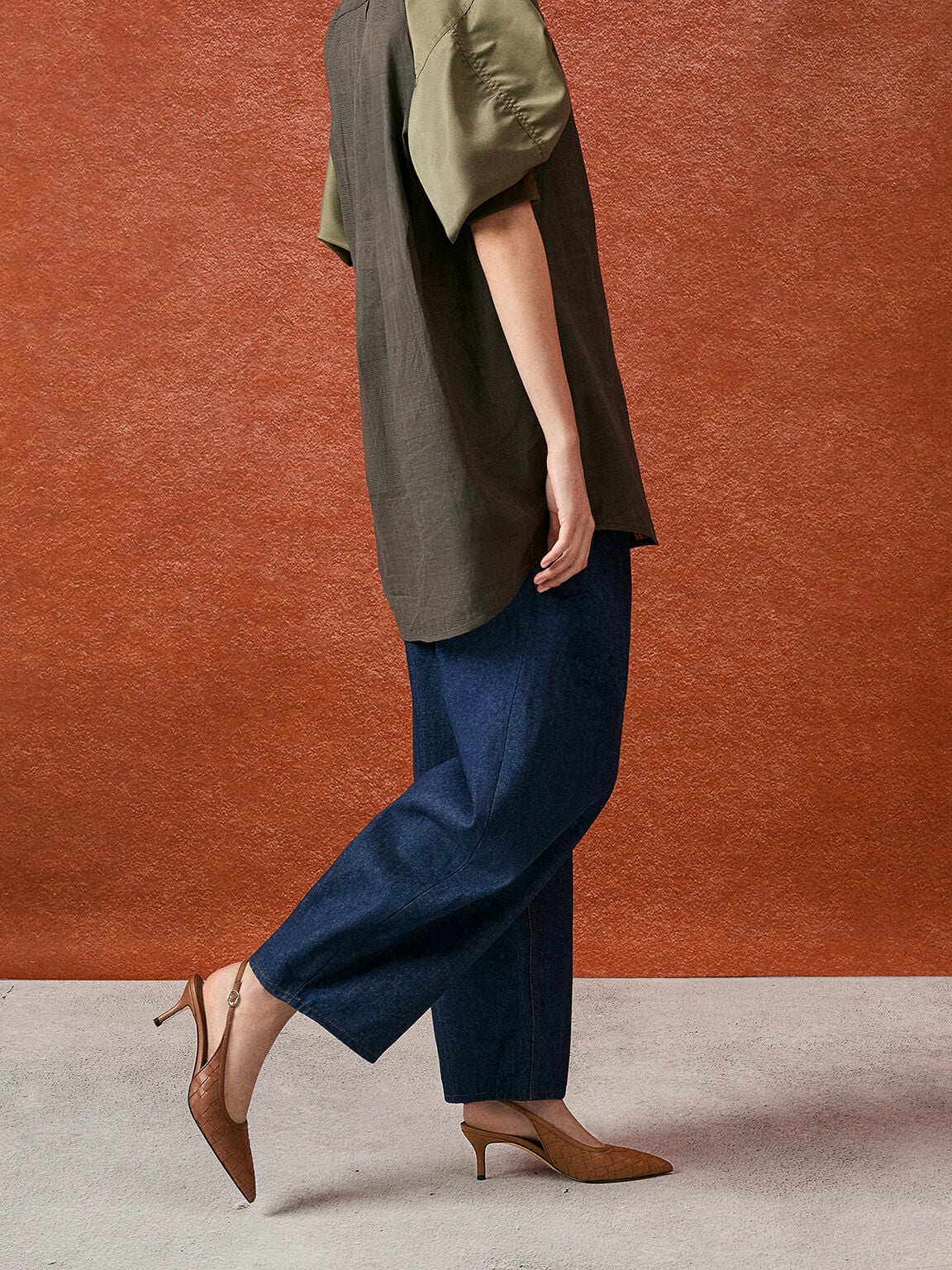 CHARLES & KEITH Top Pick / Ivette Woven Pointed Slingback Pumps - Brown