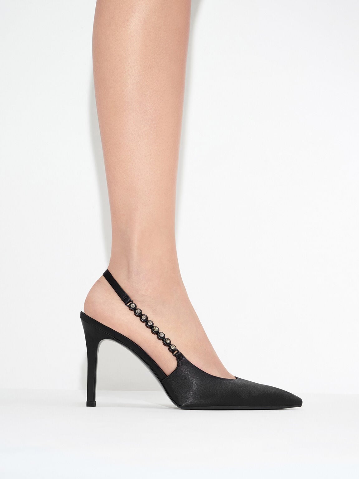CHARLES & KEITH Featured / Flores Gem-Strap Slingback Pumps - Black