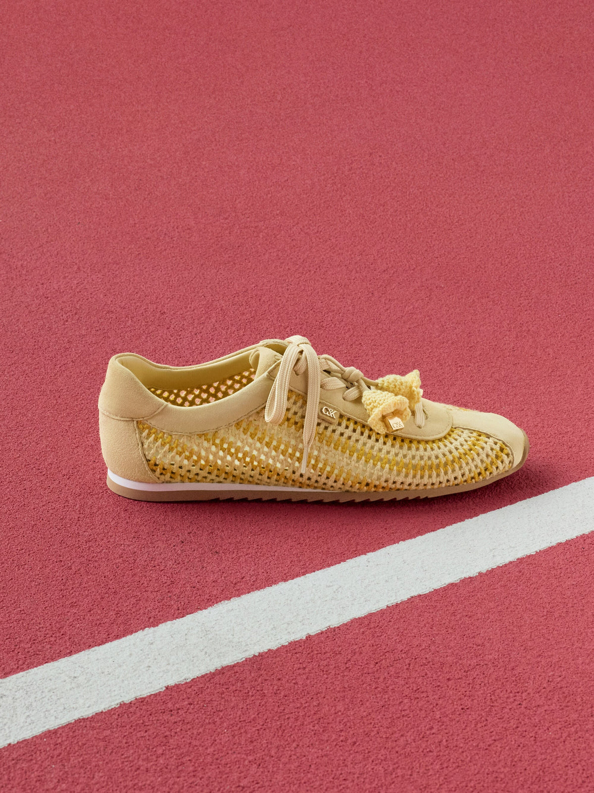 CHARLES & KEITH Premium / Jace Crochet & Suede Flower Sneakers - Yellow