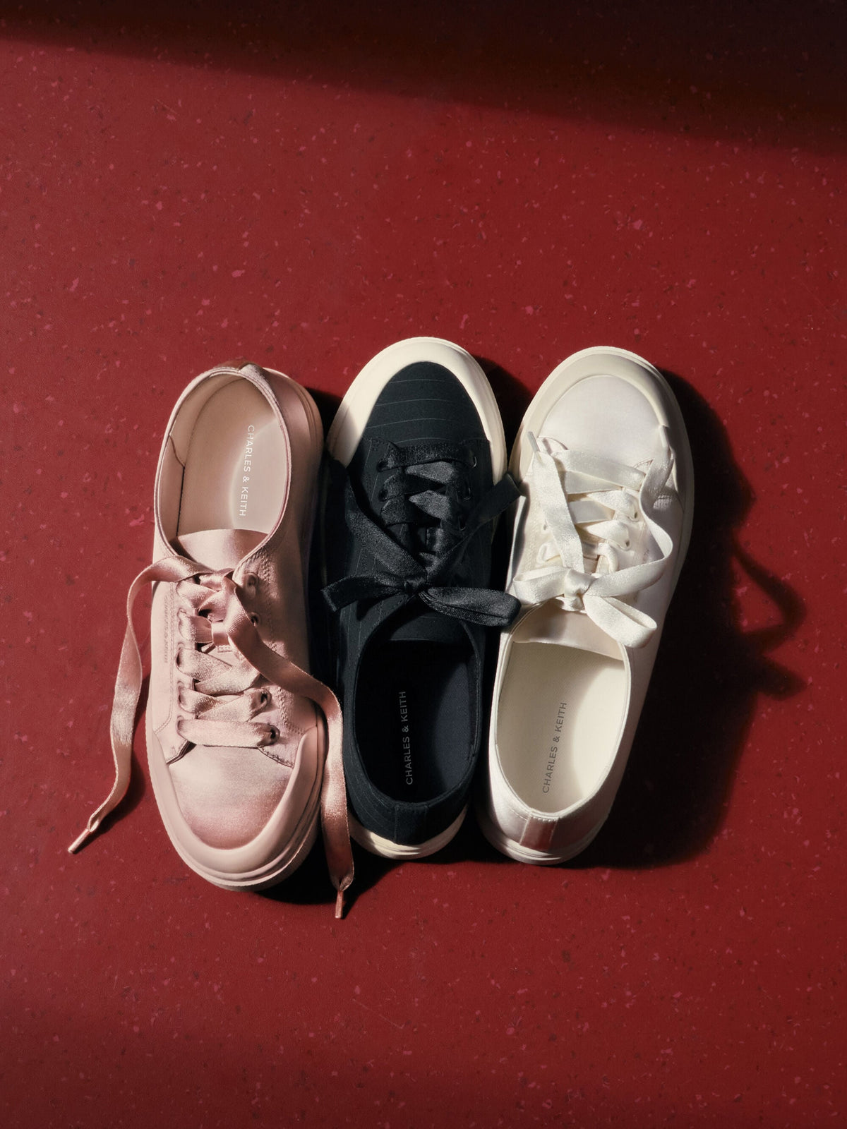 CHARLES & KEITH Value / Satin Lace-Up Sneakers - Light Pink